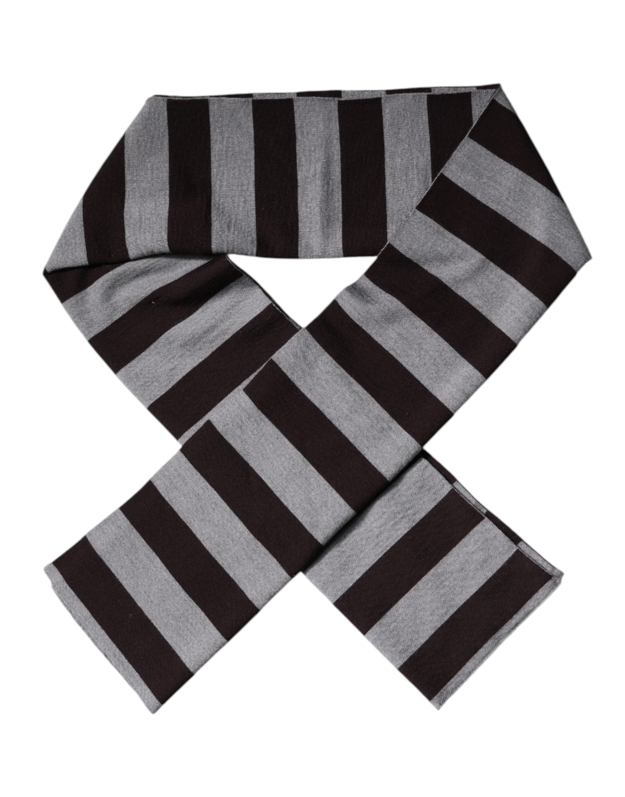 Black Gray Stripes Wool Neck Wrap Scarf - ventzia