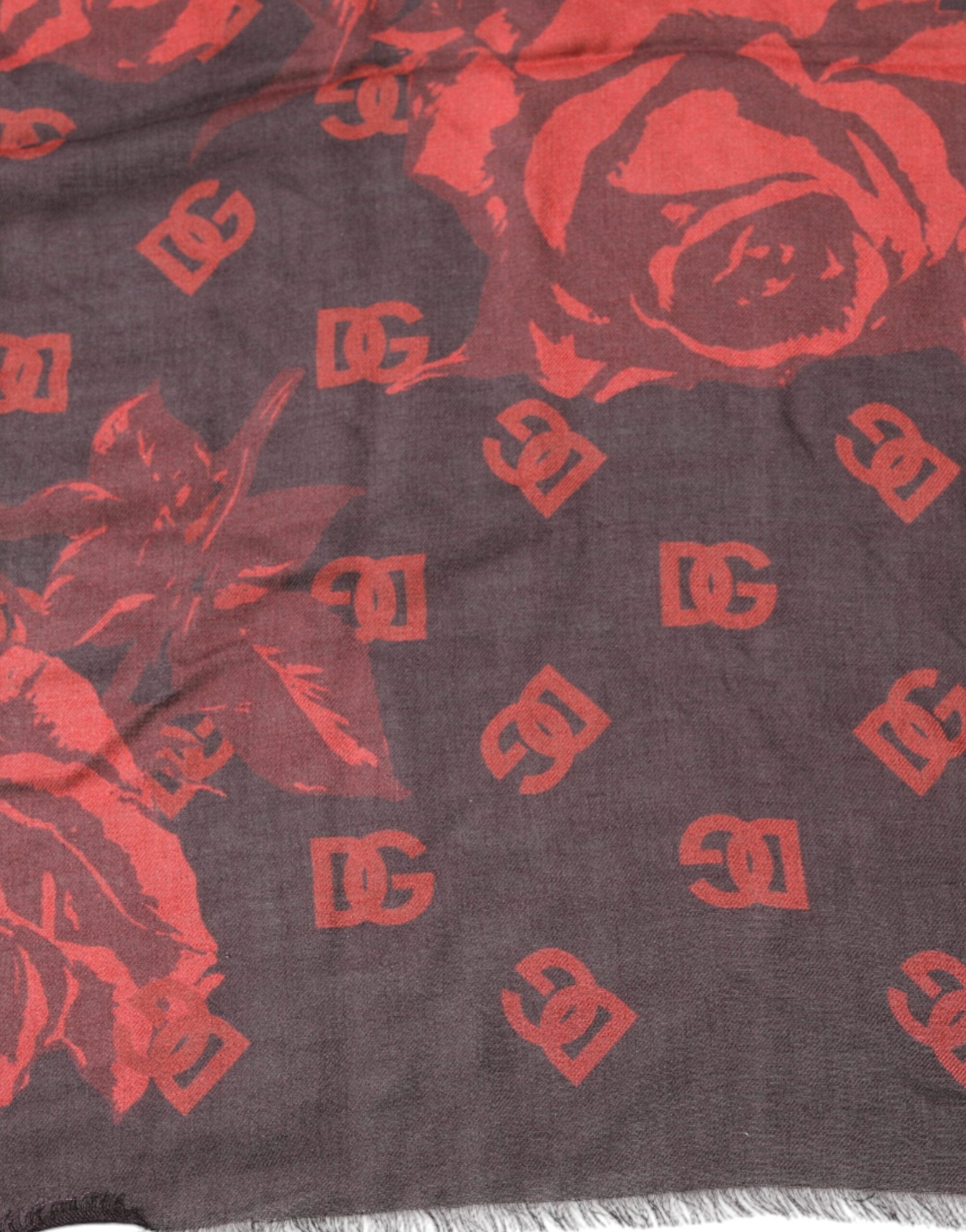 Black Red Floral Modal Wrap Shawl Scarf - ventzia