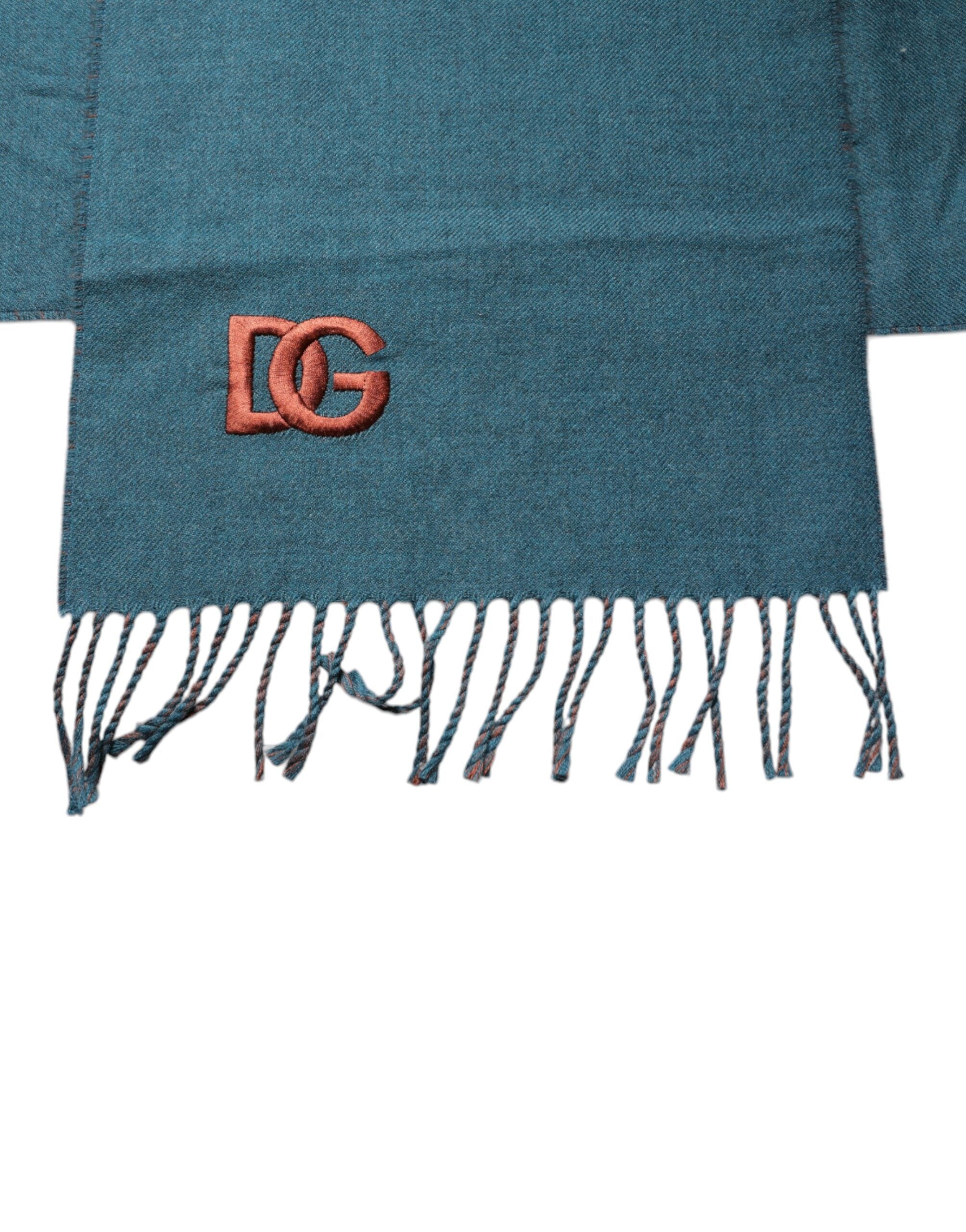 Blue Green Wool Fringes Wrap Shawl Scarf - ventzia