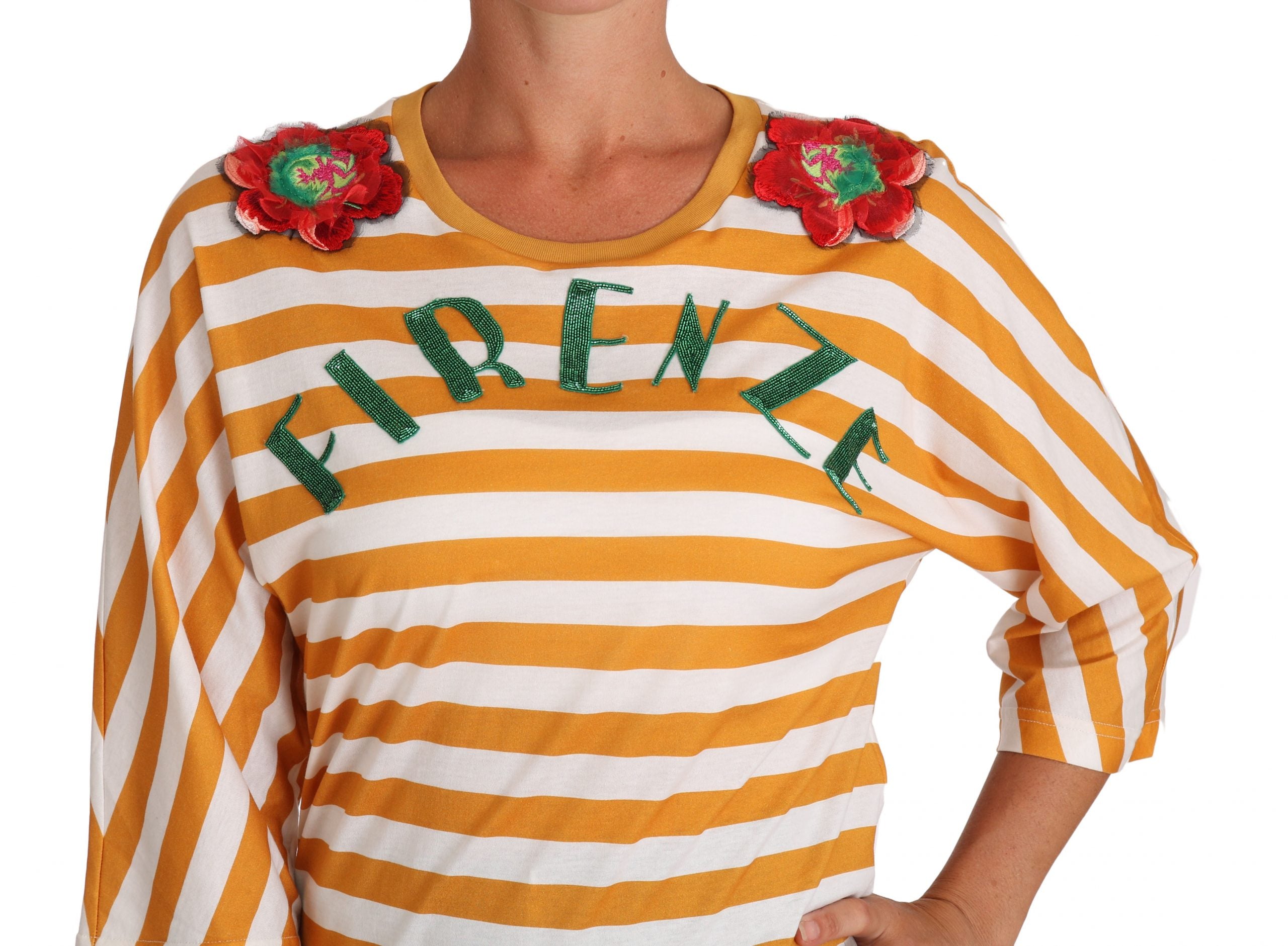 FIRENZE Sequined Blouse in Orange and White - ventzia