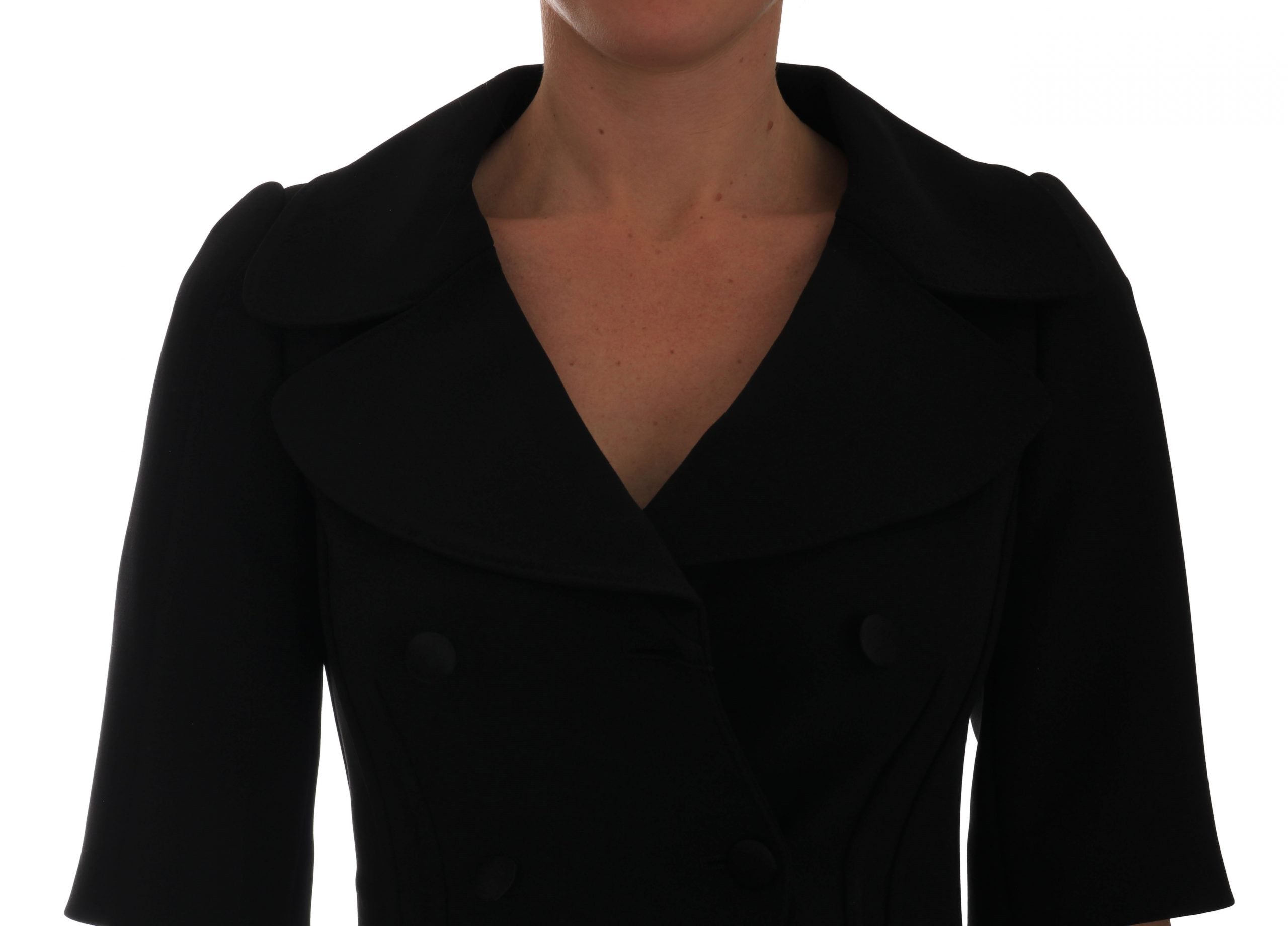 Chic Black Cropped Double Breasted Blazer - ventzia