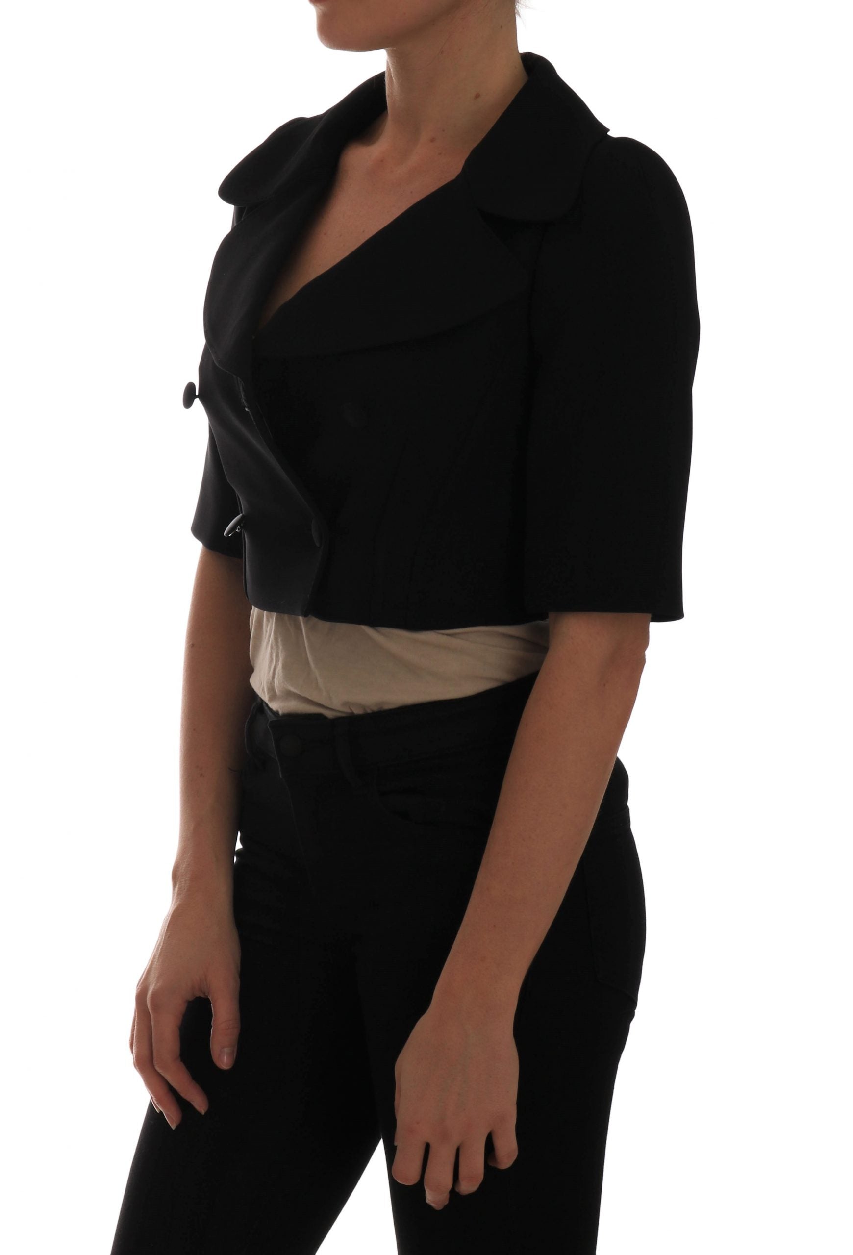 Chic Black Cropped Double Breasted Blazer - ventzia