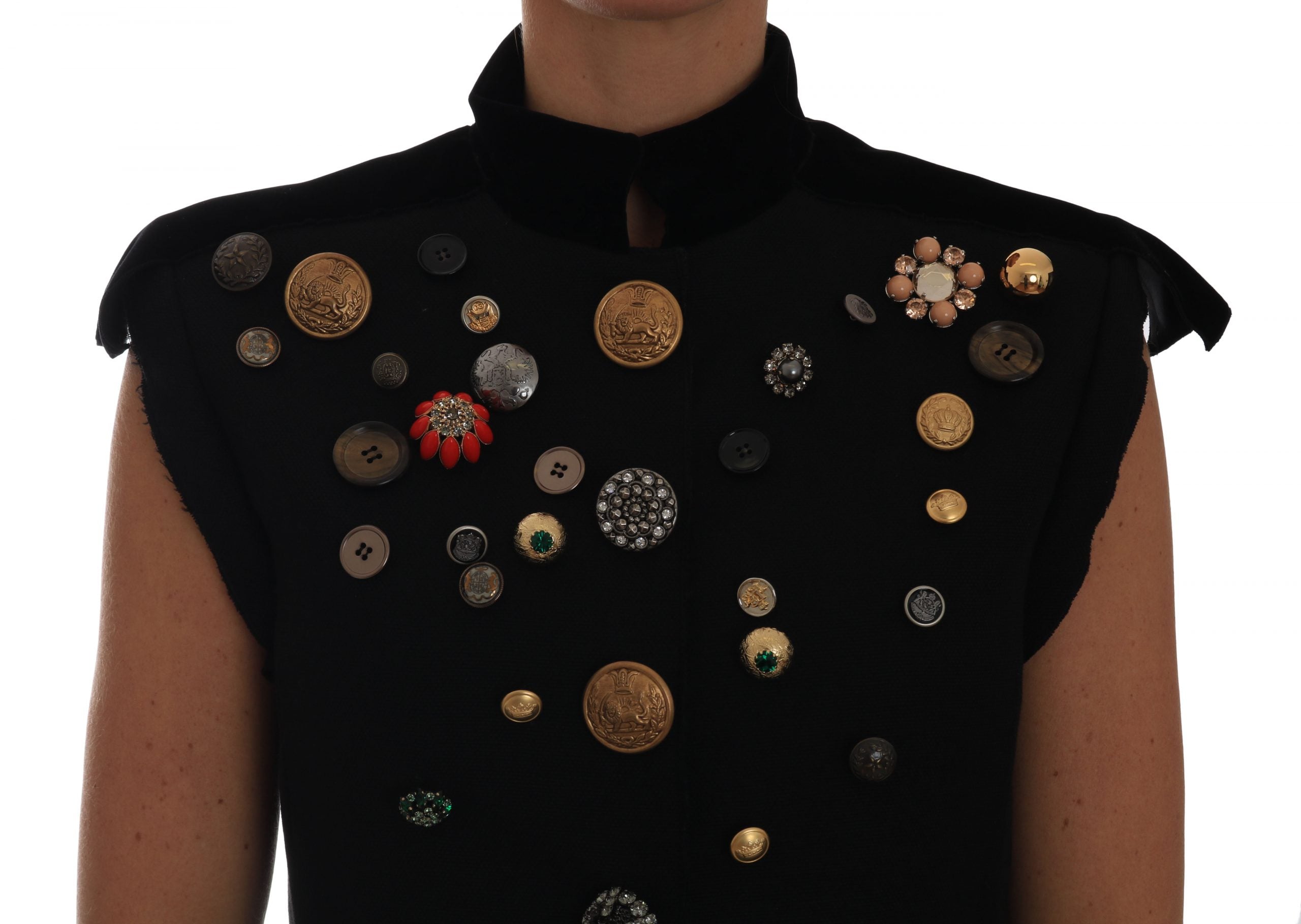 Embellished Black Military Style Vest - ventzia