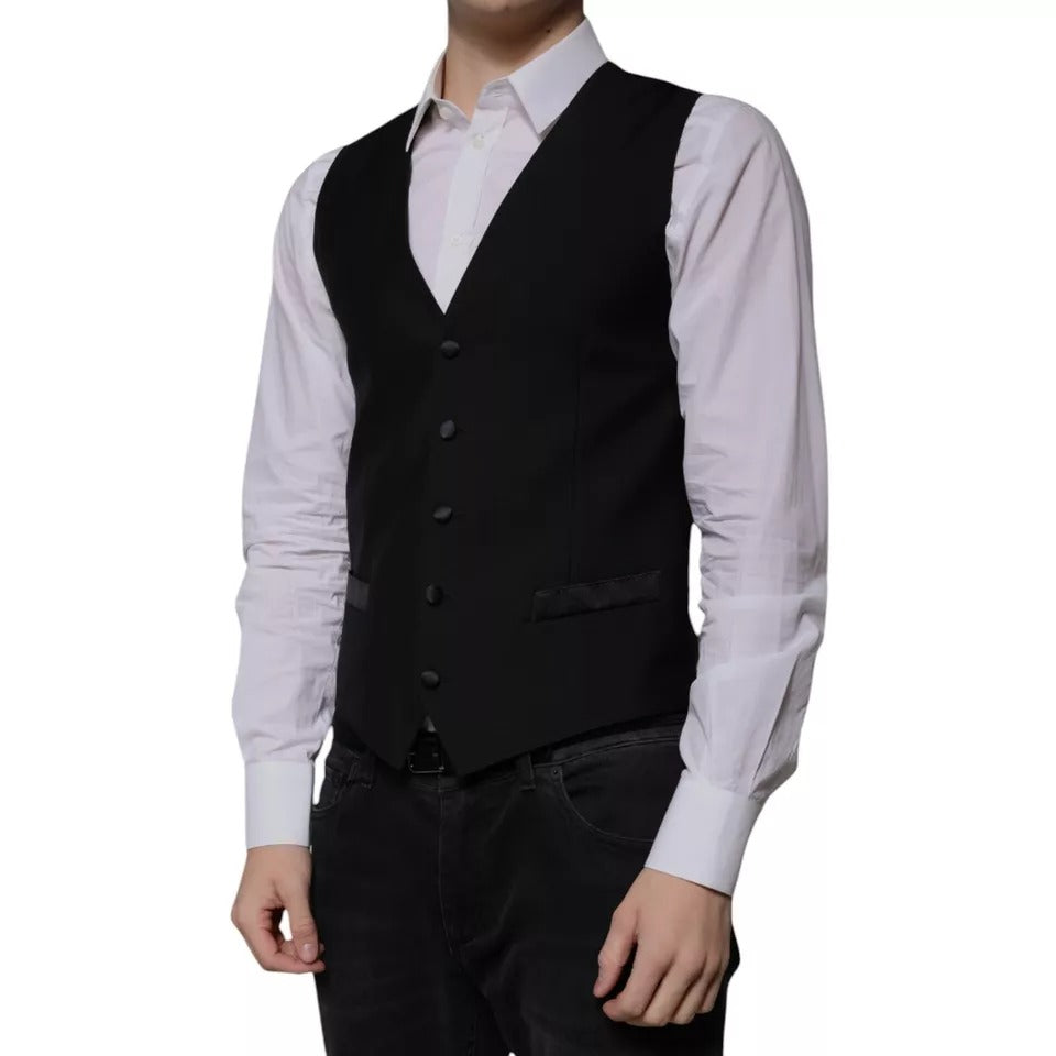 Black Wool Formal Dress Men Waistcoat Vest - ventzia