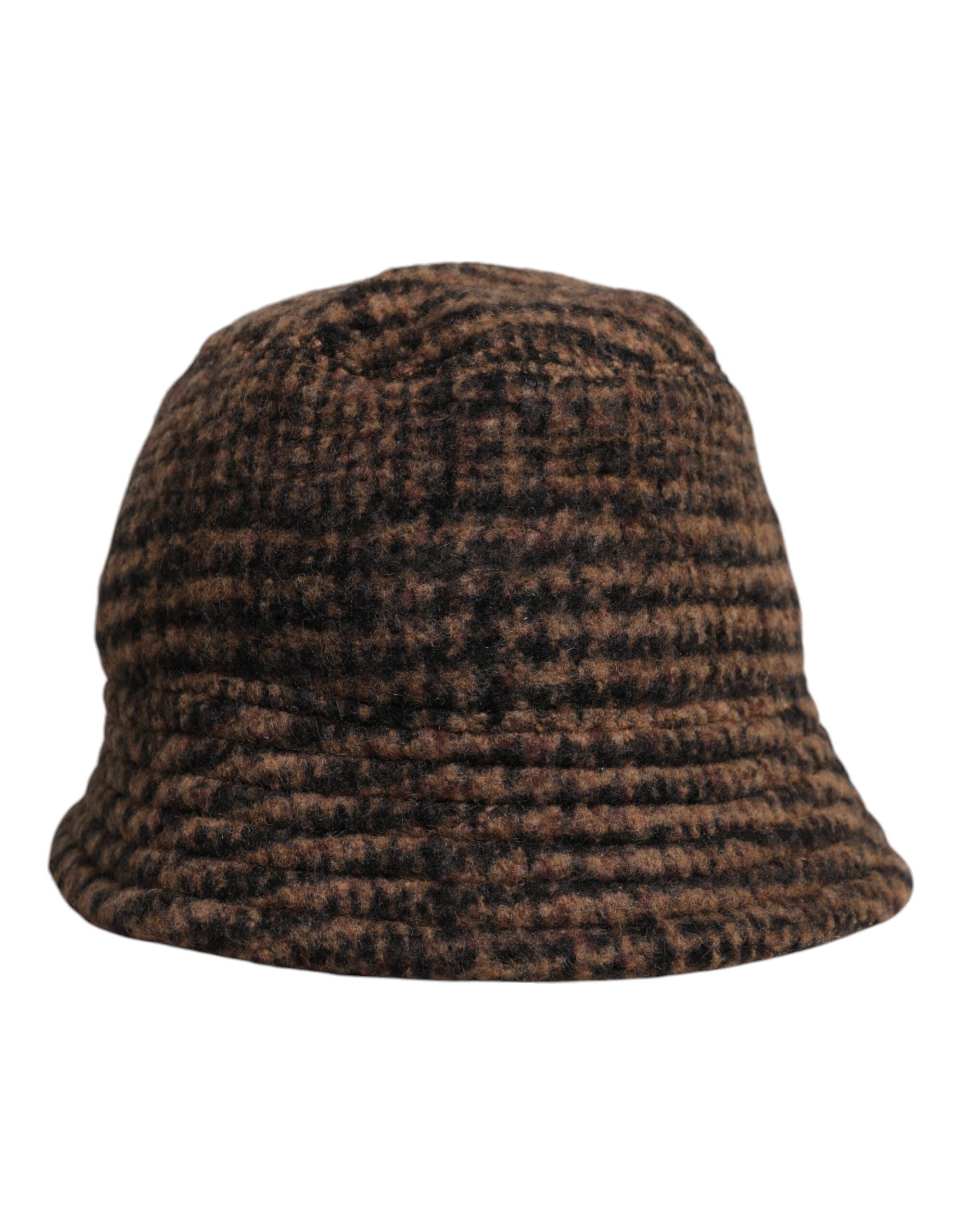 Brown Houndstooth Wool Woven Bucket Hat - ventzia