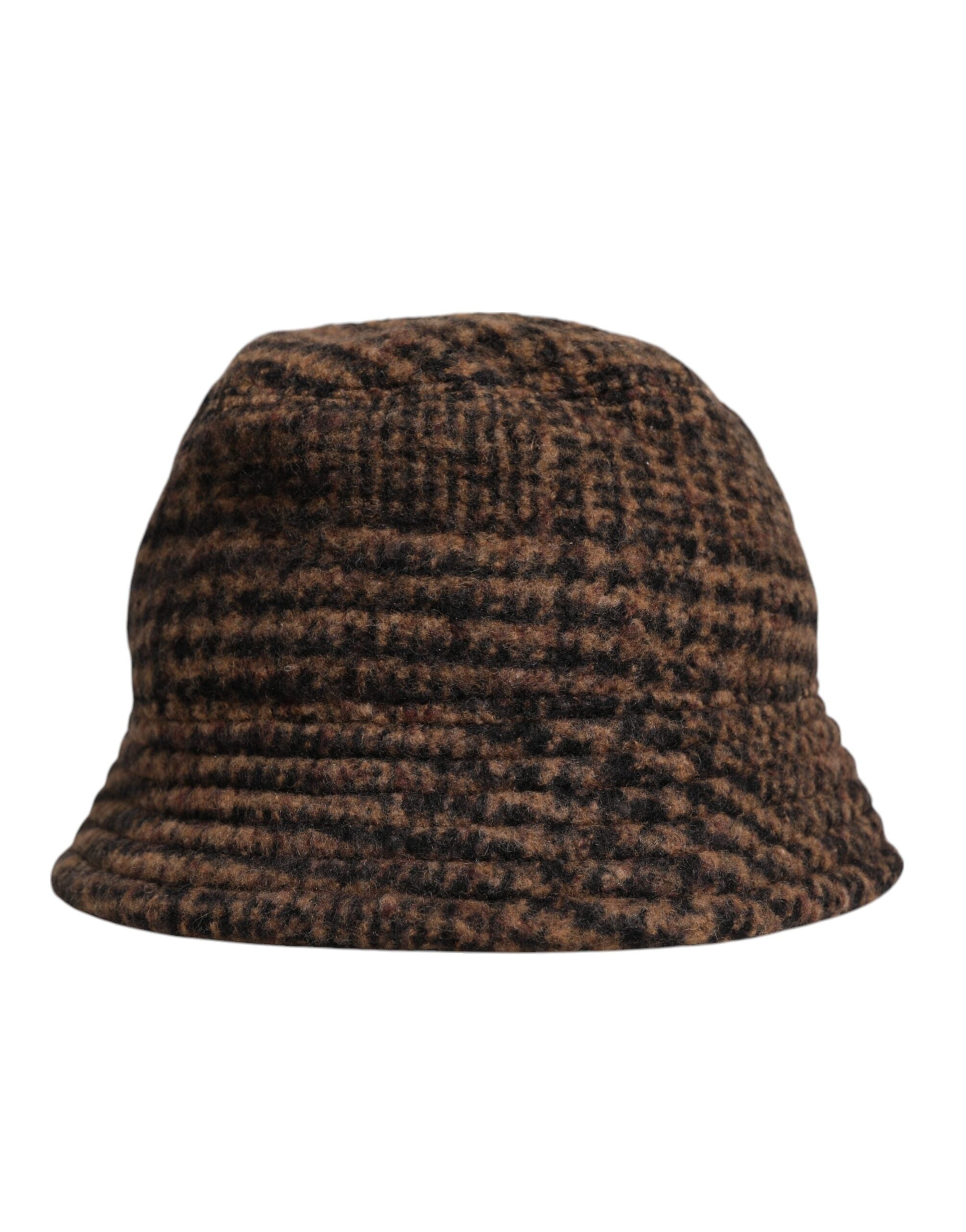 Brown Houndstooth Wool Woven Bucket Hat - ventzia