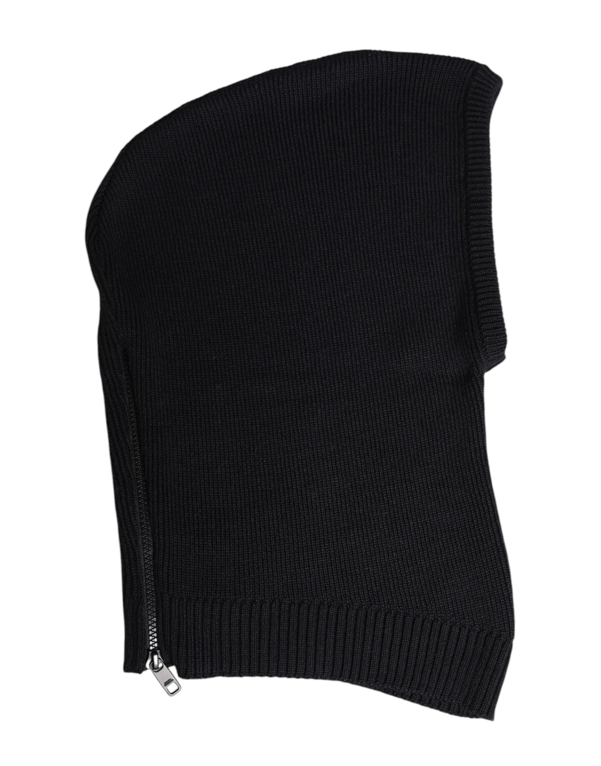 Black Wool Whole Head Wrap Balaclava Hat - ventzia