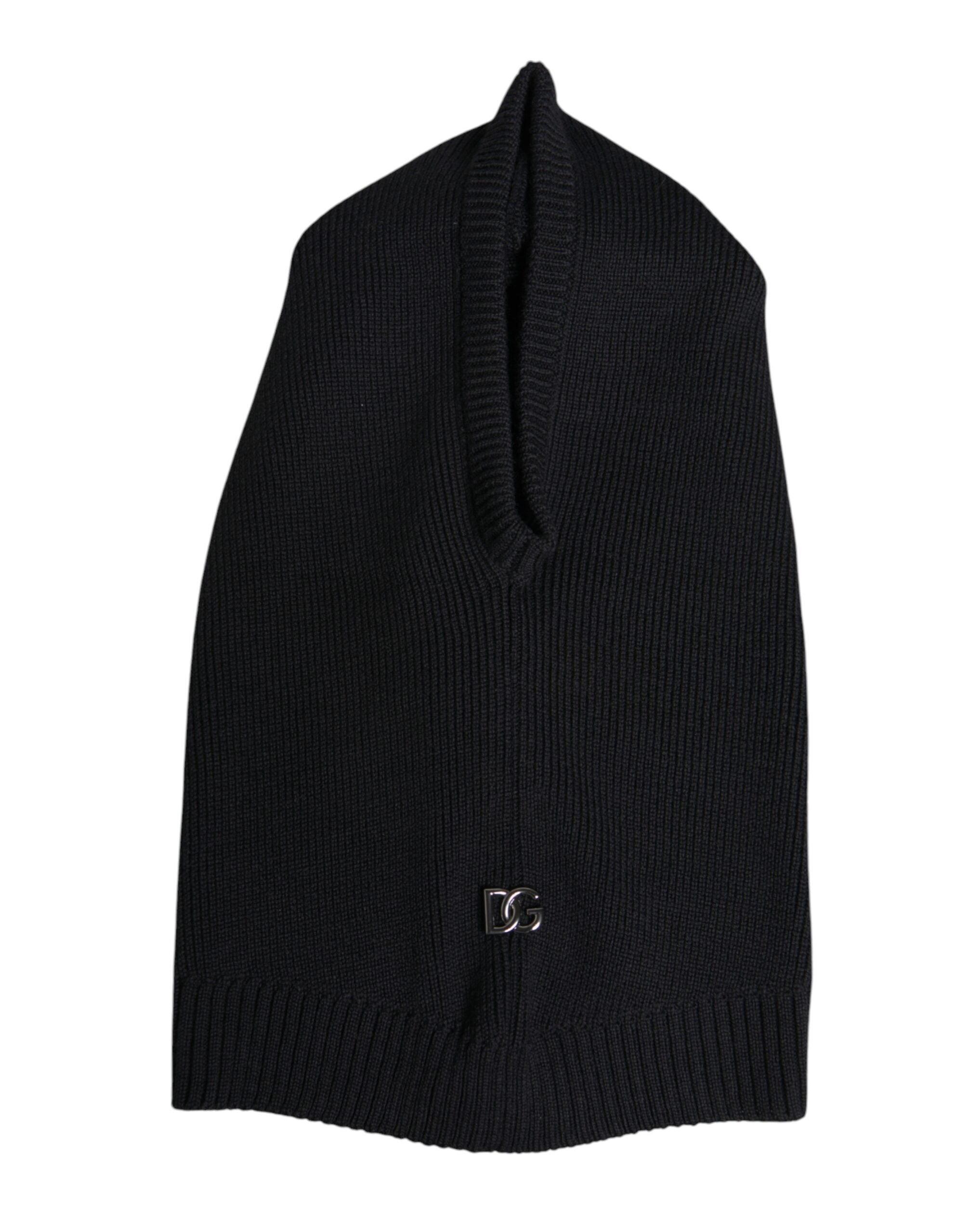Black Wool Whole Head Wrap Balaclava Hat - ventzia