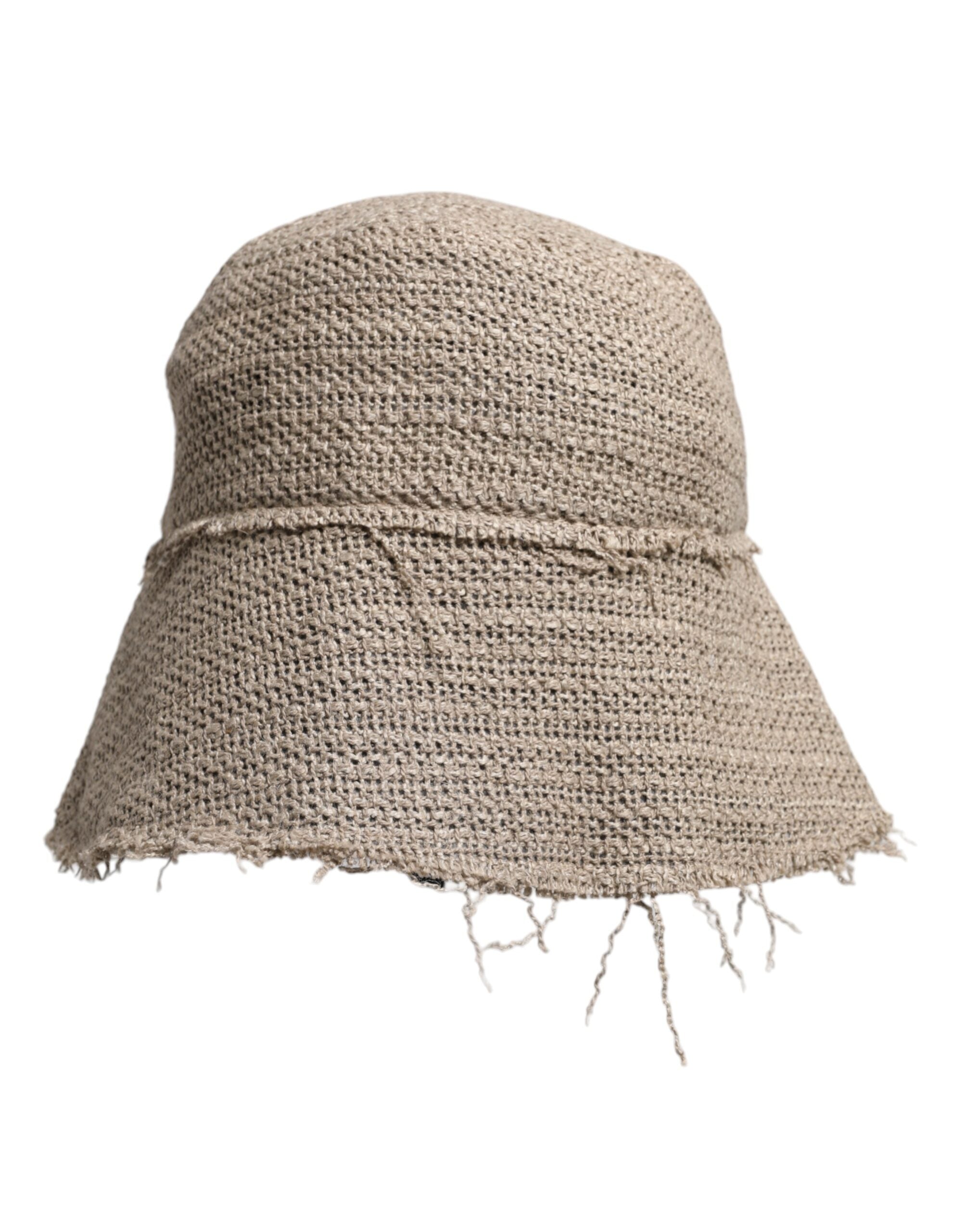 Beige Linen Wide Brim Bucket Hat - ventzia