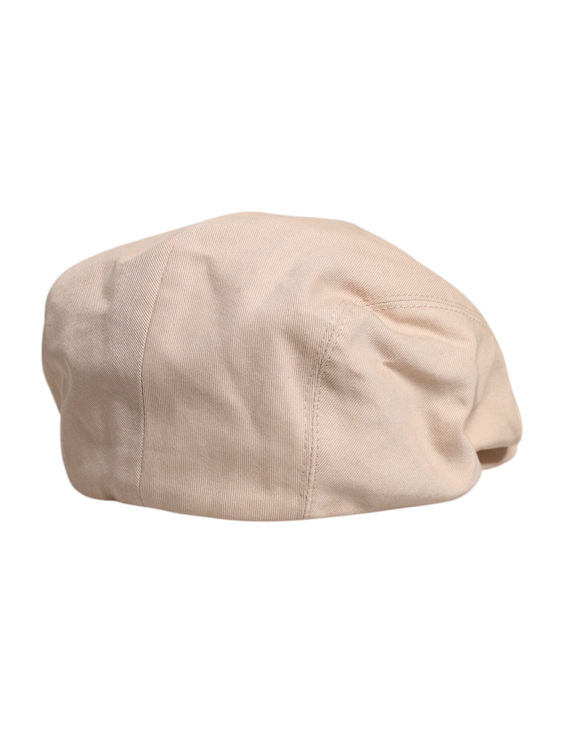 Beige Cotton Newsboy Capello Cabbie Hat - ventzia