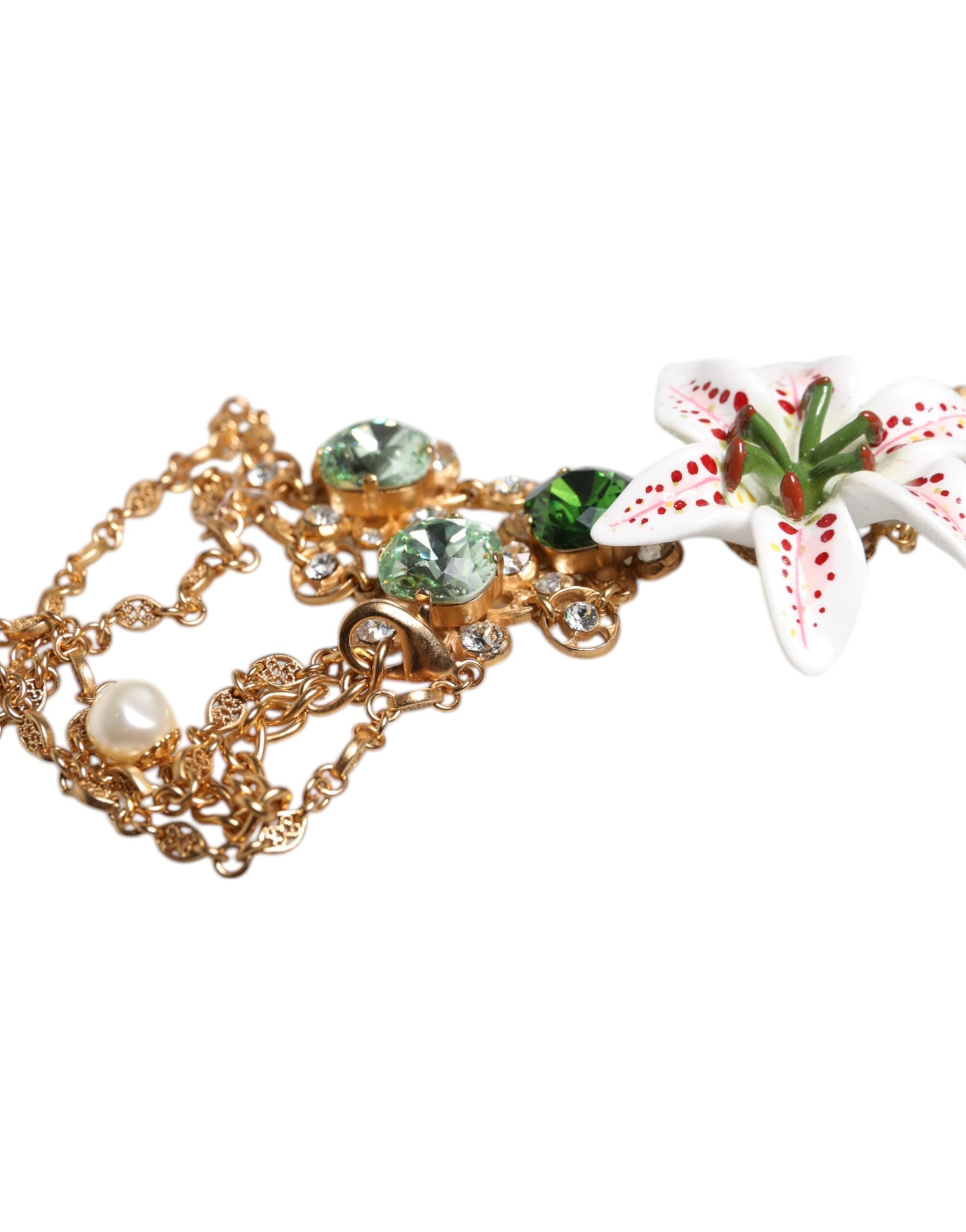 Gold Brass Lily Crystal Sacred Heart Pendant Necklace - ventzia
