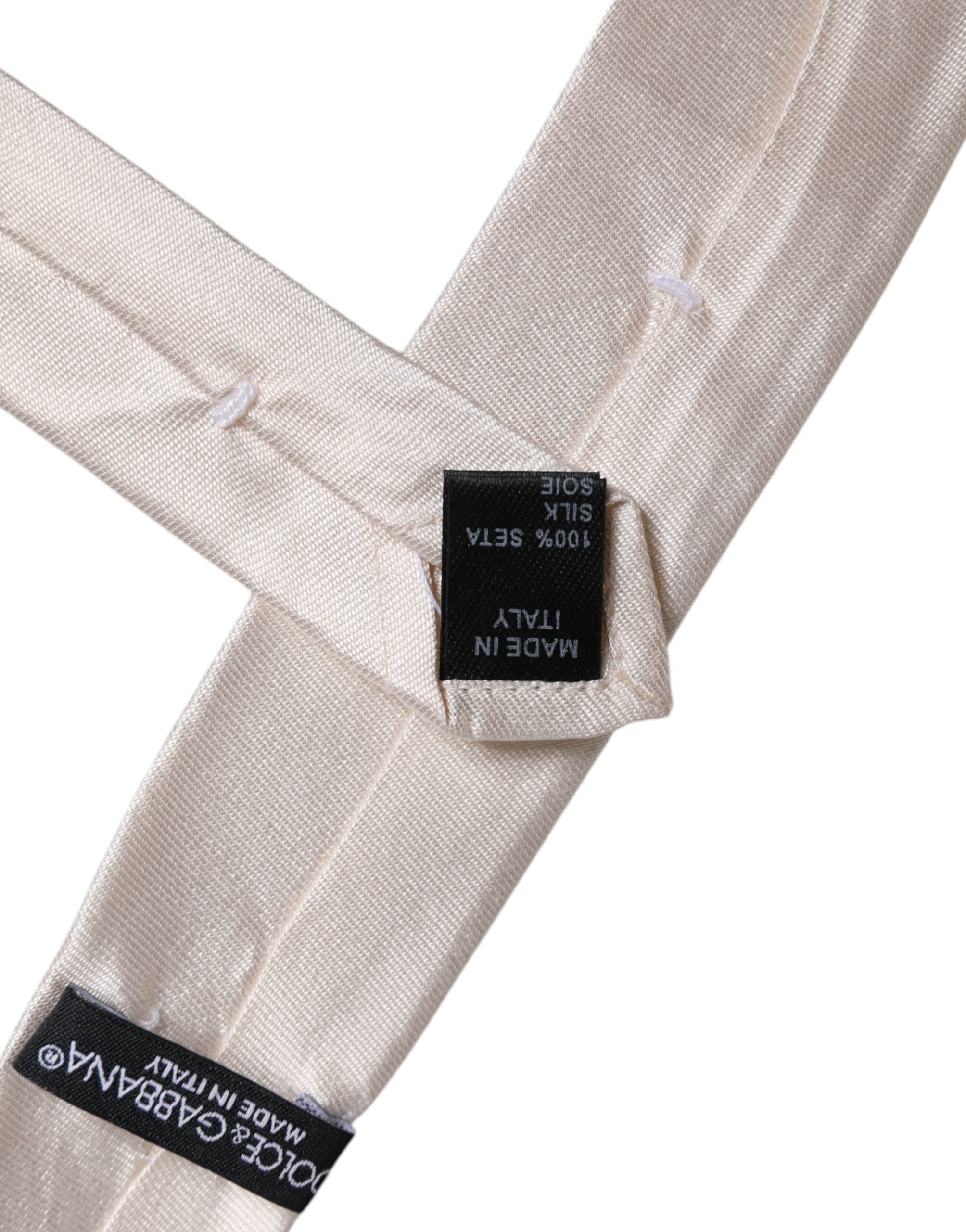 White Solid Silk Adjustable Necktie Tie - ventzia