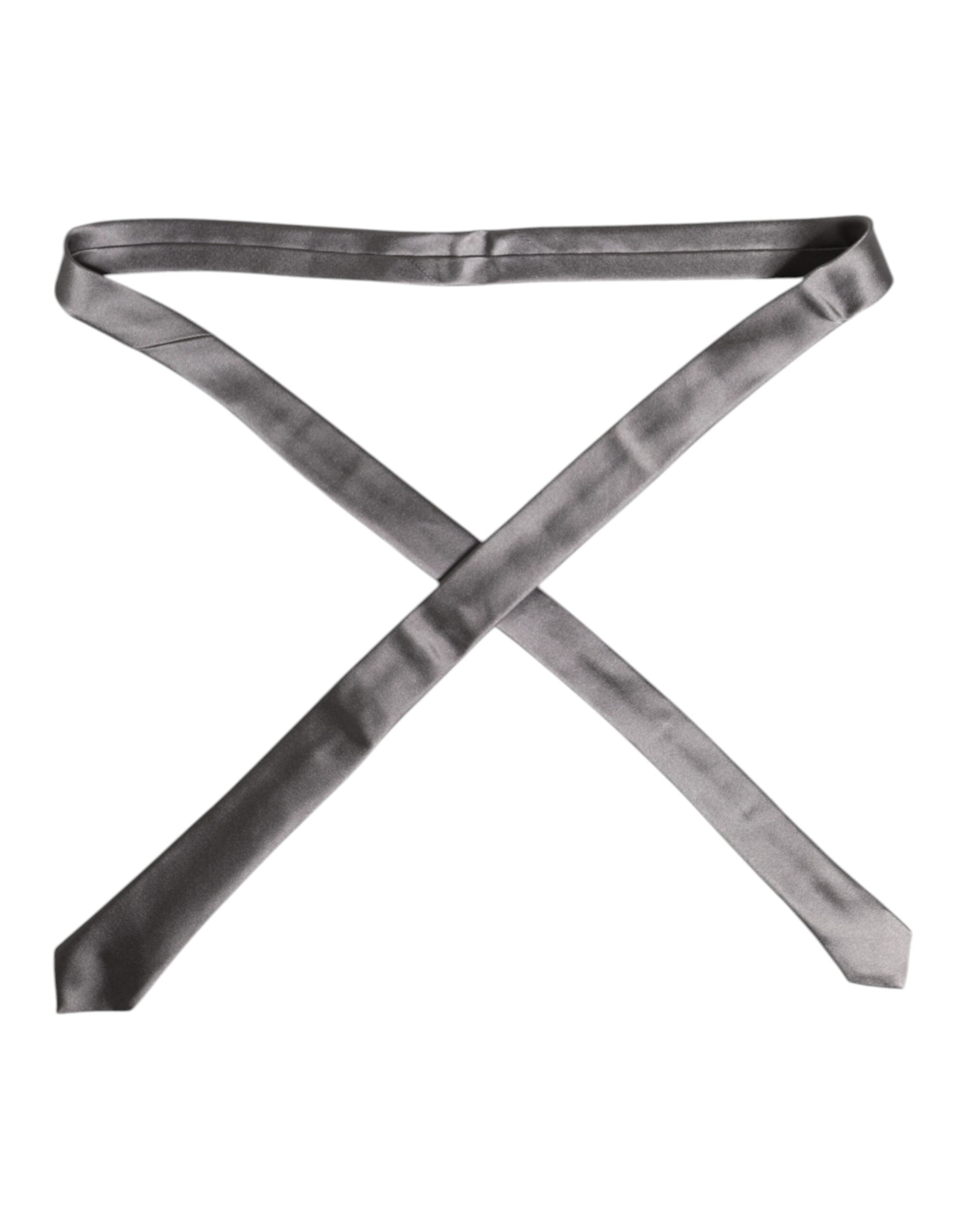 Metallic Silver Silk Adjustable Necktie Tie - ventzia
