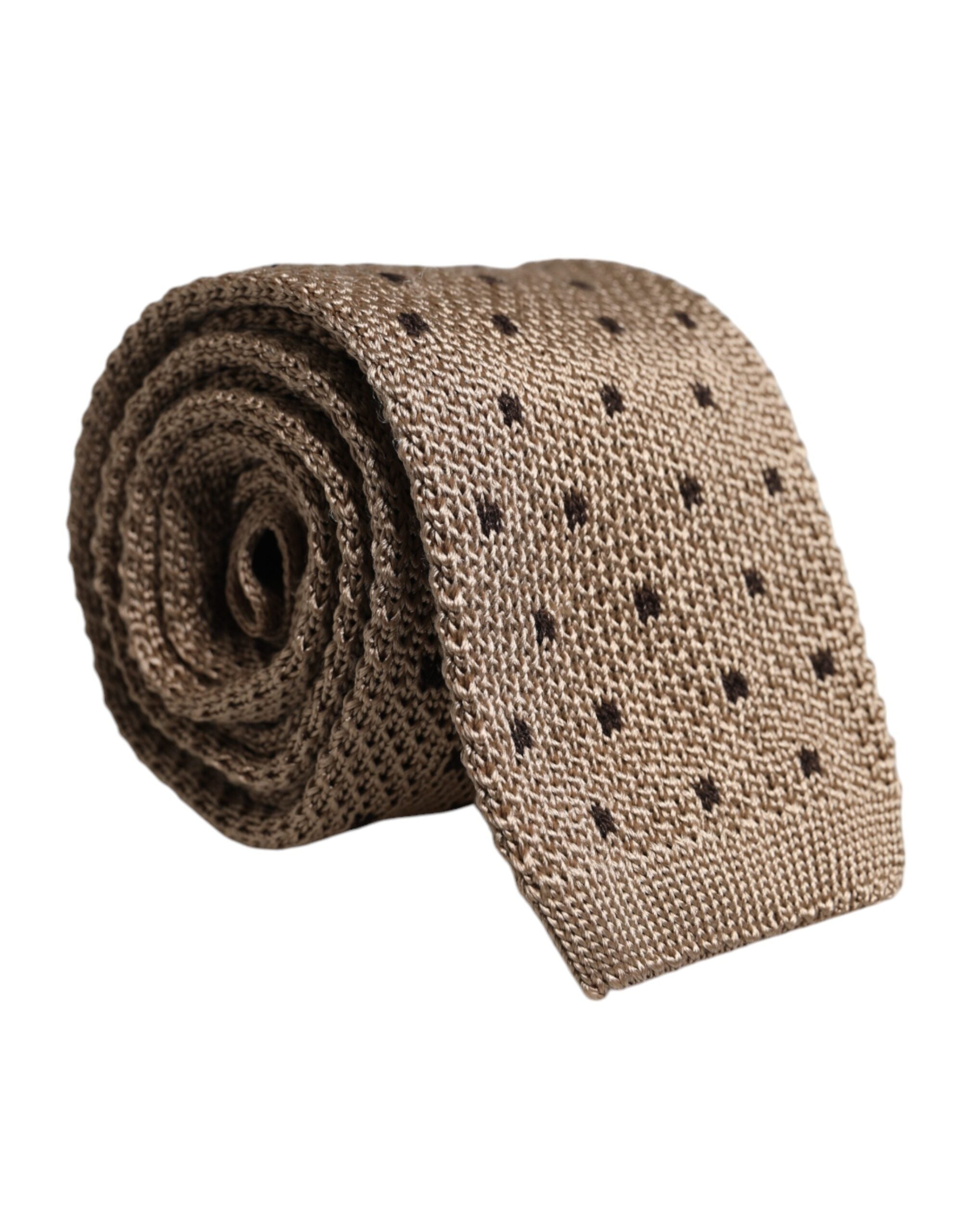 Beige Polka Dot Silk Adjustable Necktie Tie - ventzia