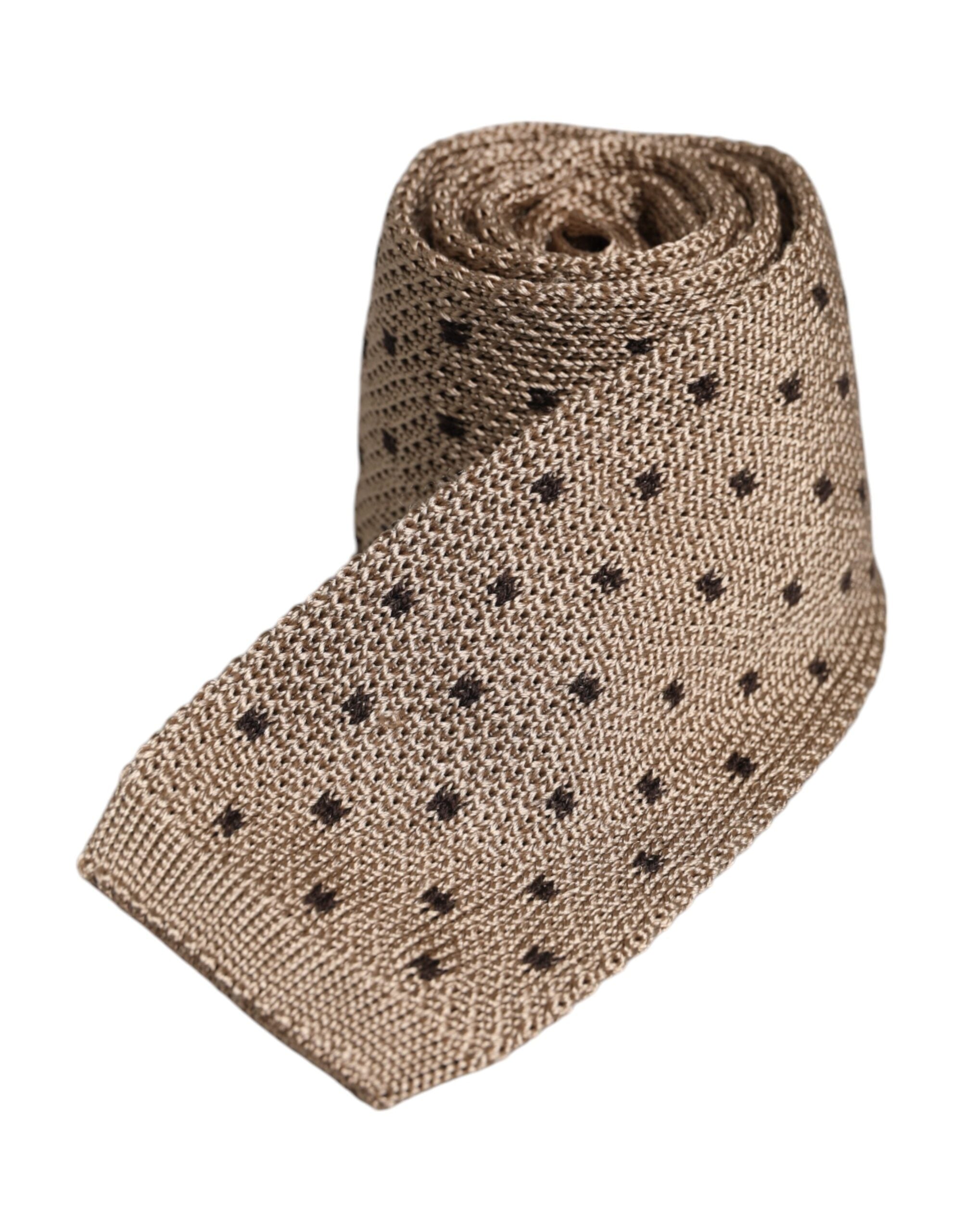 Beige Polka Dot Silk Adjustable Necktie Tie - ventzia