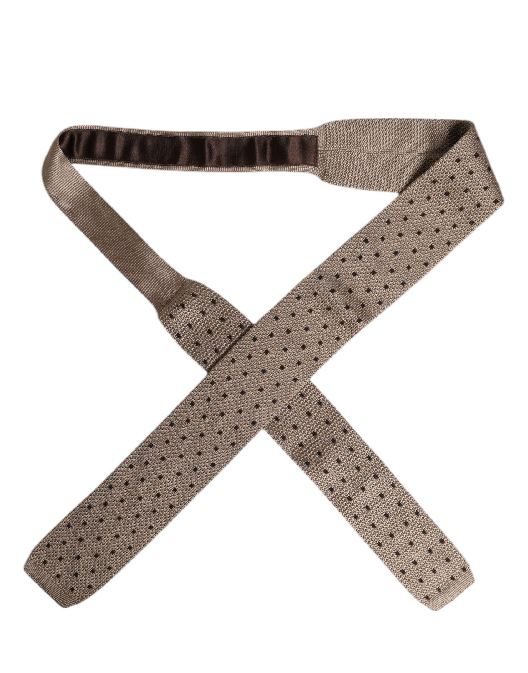 Beige Polka Dot Silk Adjustable Necktie Tie - ventzia