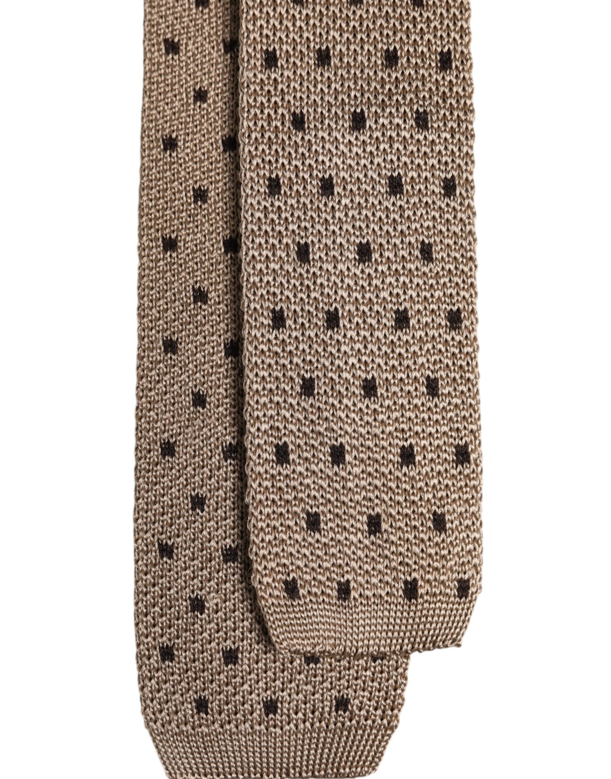 Beige Polka Dot Silk Adjustable Necktie Tie - ventzia