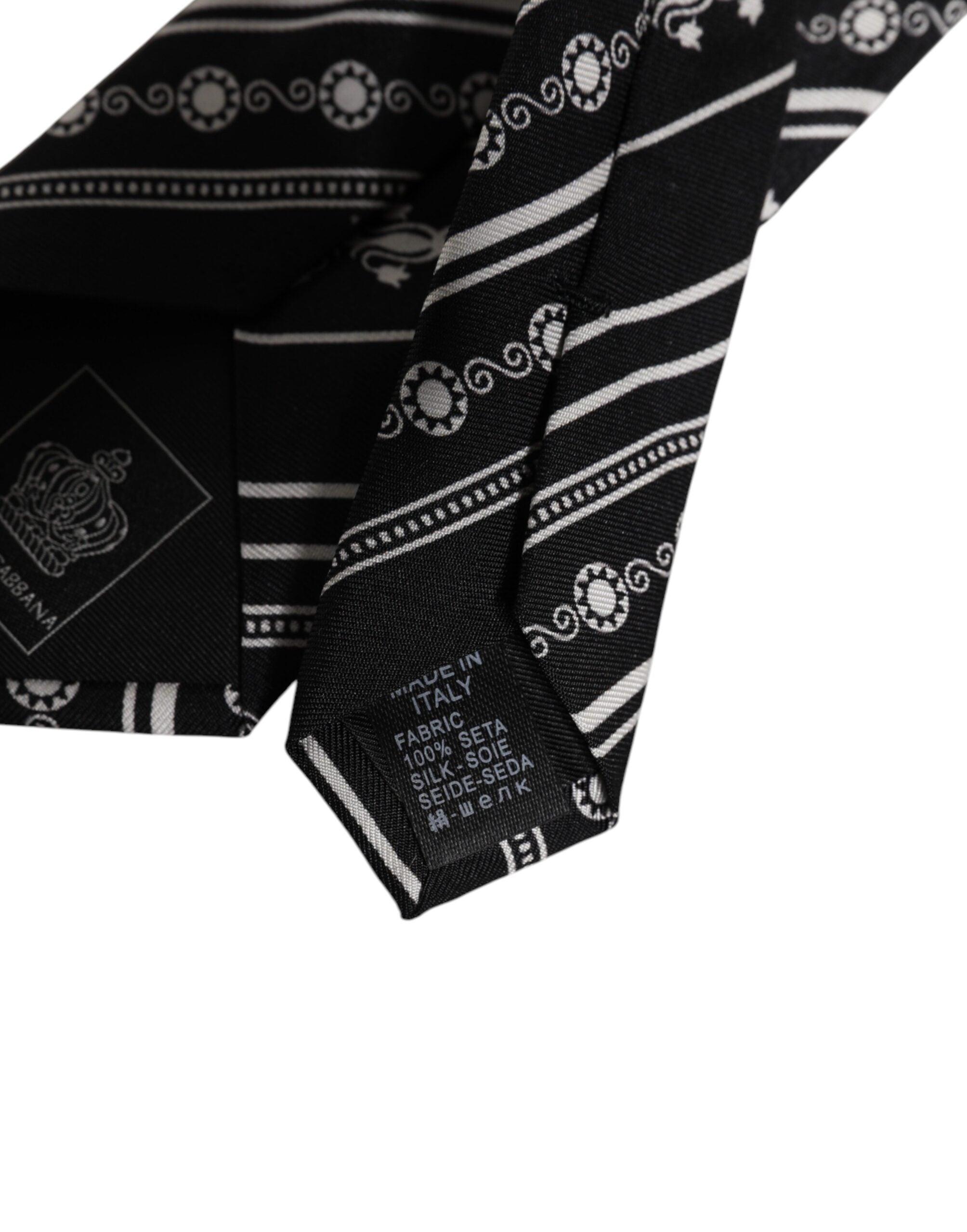 Black White Stripes Silk Adjustable Necktie Tie - ventzia