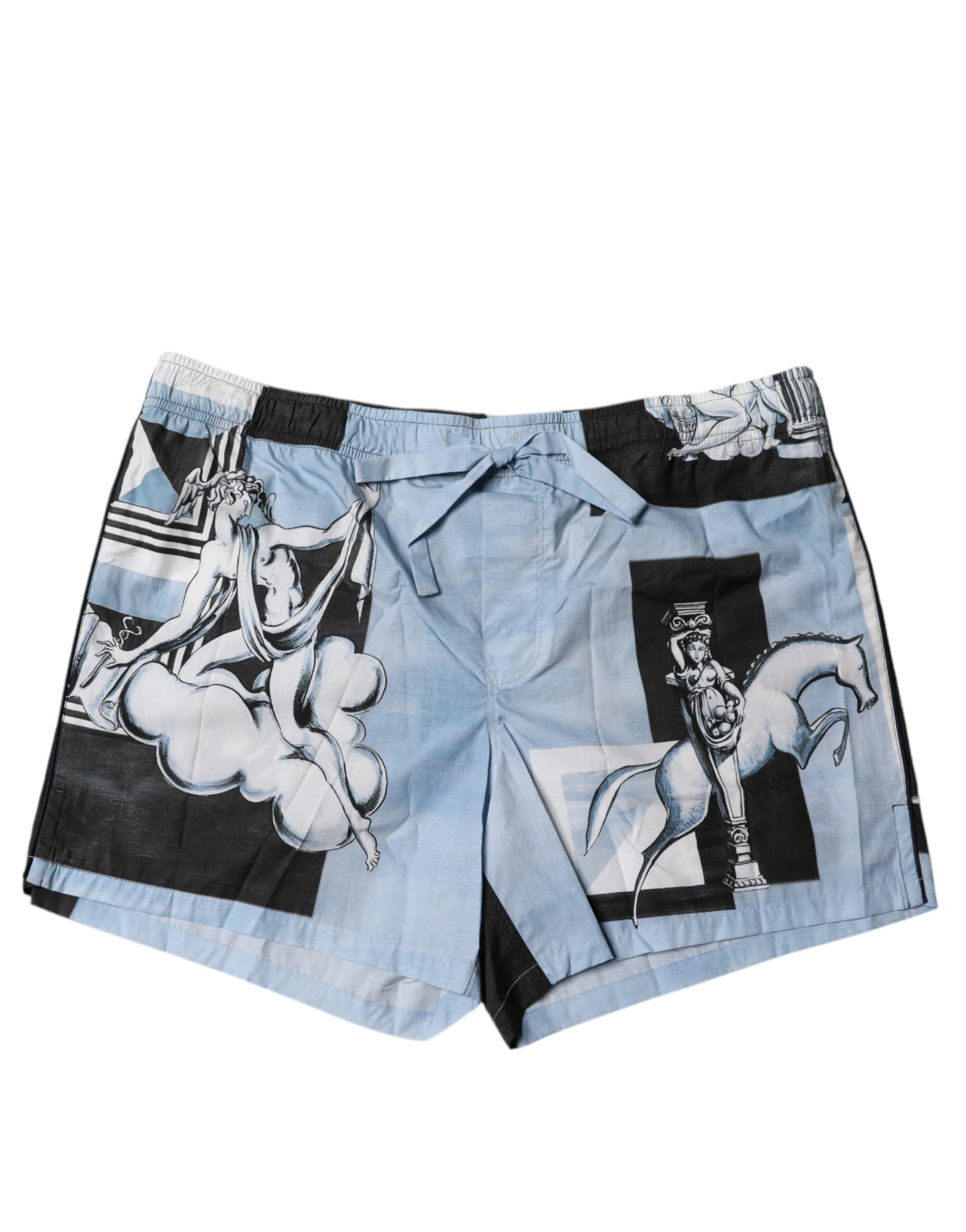 Blue Statue Print Cotton Mens Shorts - ventzia