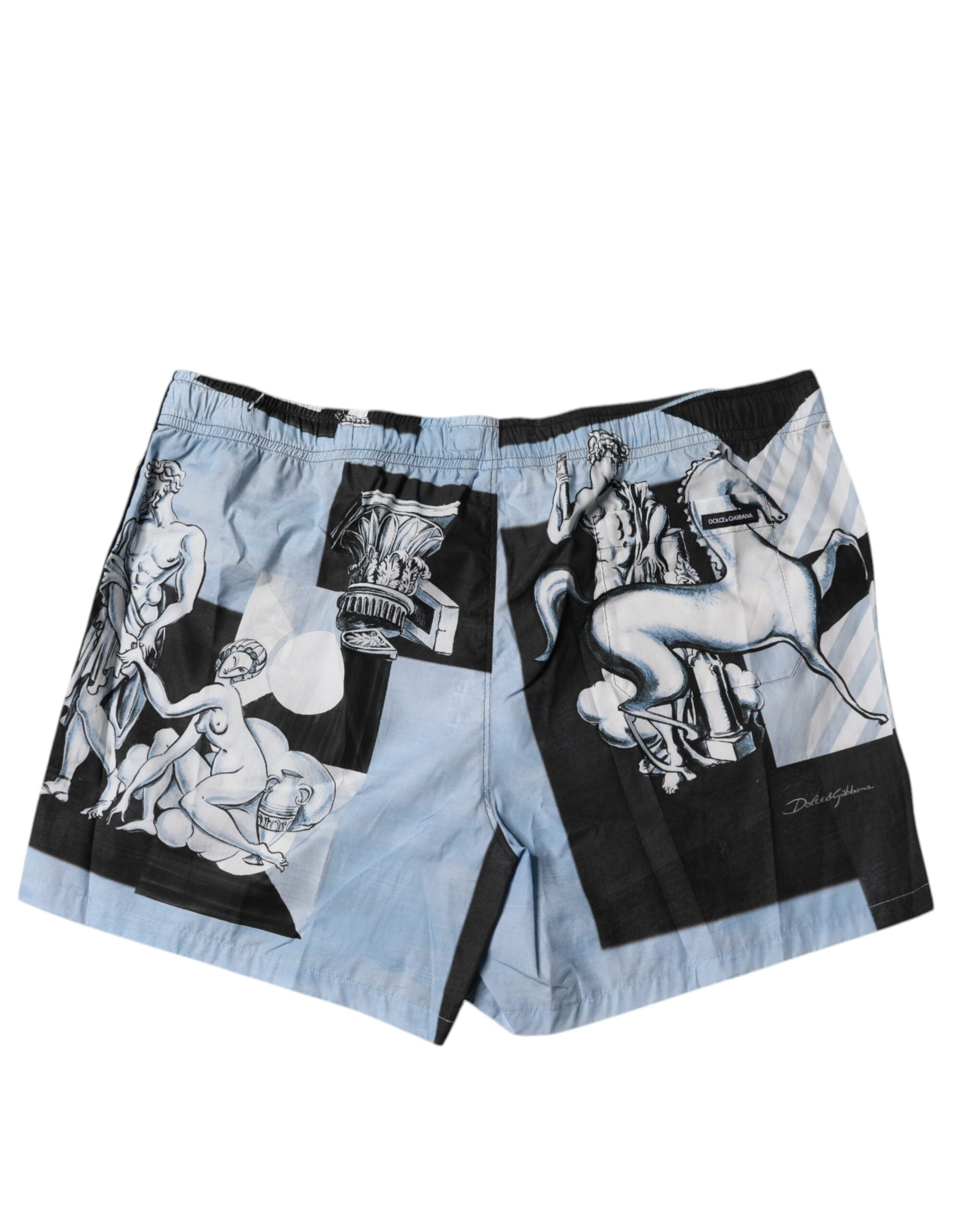 Blue Statue Print Cotton Mens Shorts - ventzia