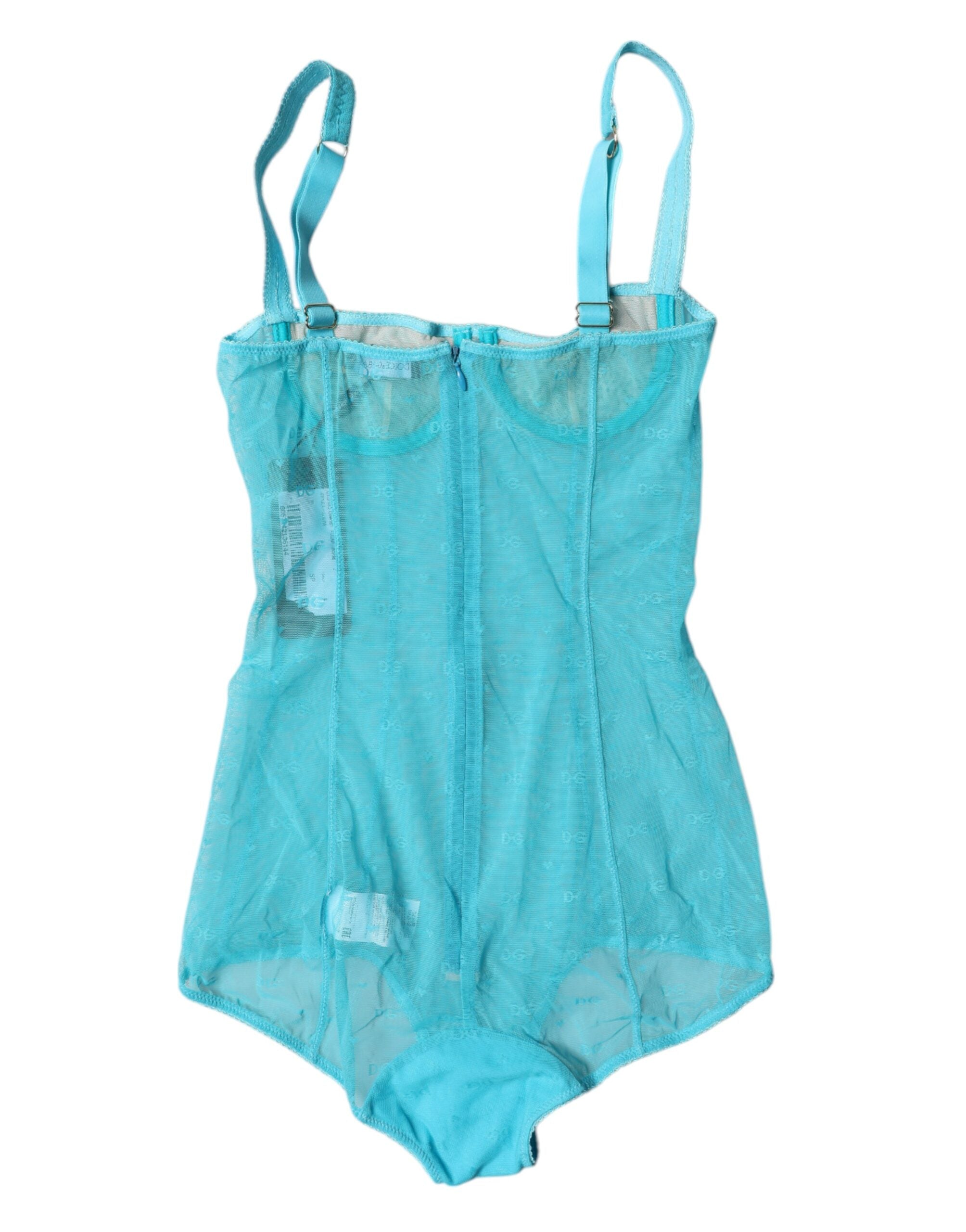 Blue Tulle Balconette Bra Bodysuit Underwear - ventzia