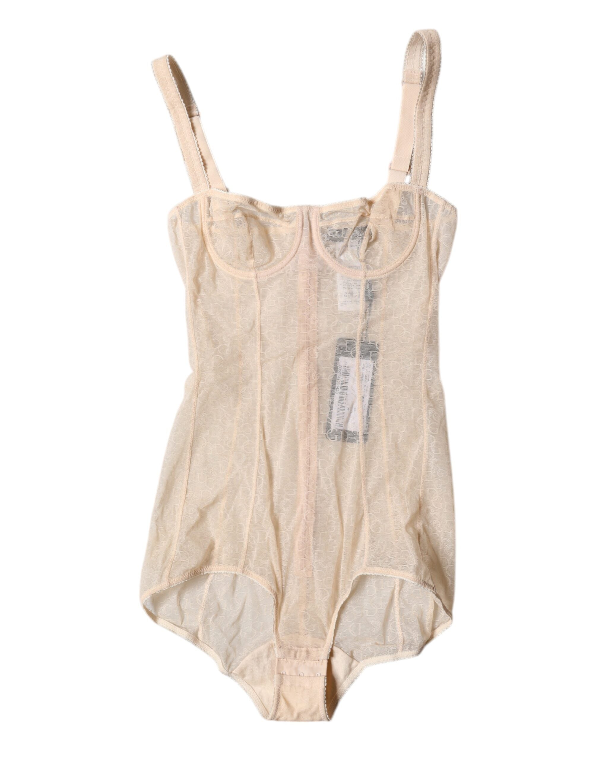 Beige Tulle Balconette Bra Bodysuit Underwear - ventzia