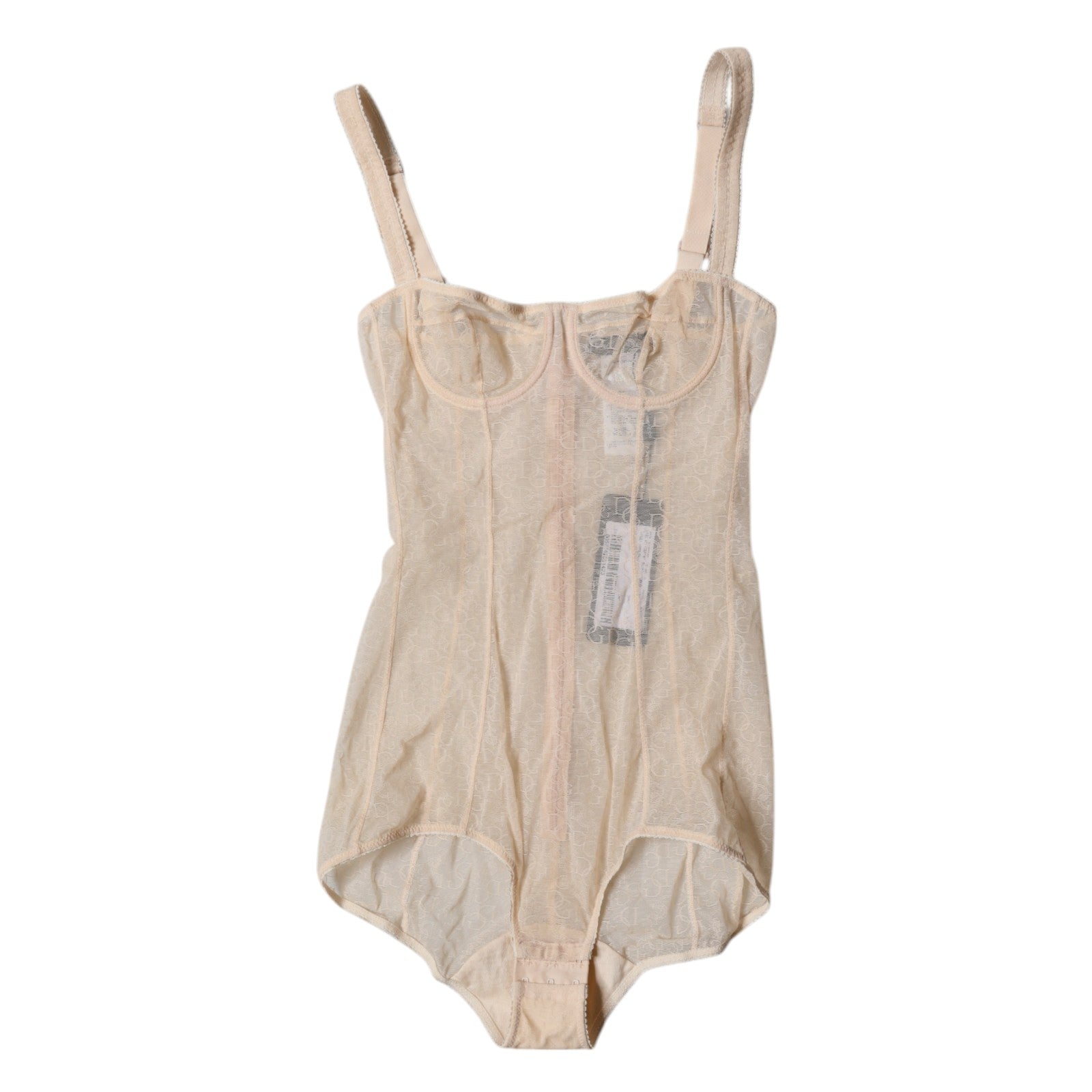 Beige Tulle Balconette Bra Bodysuit Underwear - ventzia