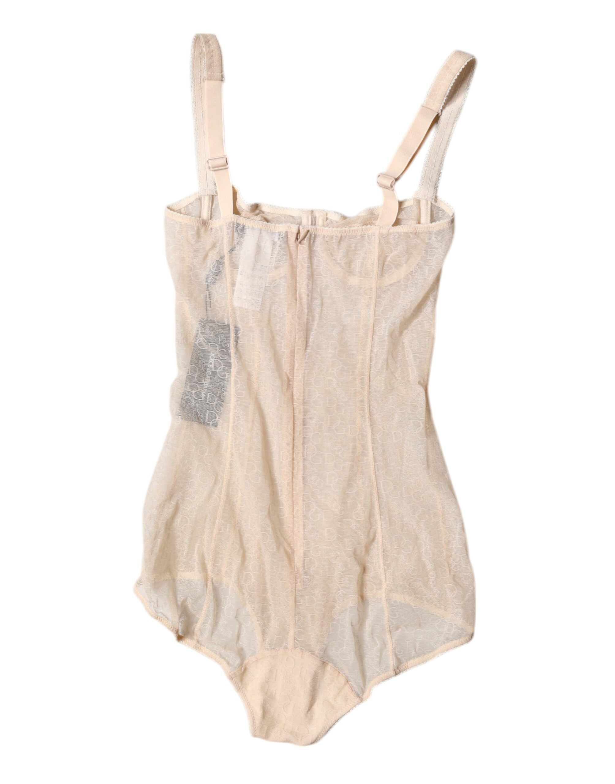Beige Tulle Balconette Bra Bodysuit Underwear - ventzia