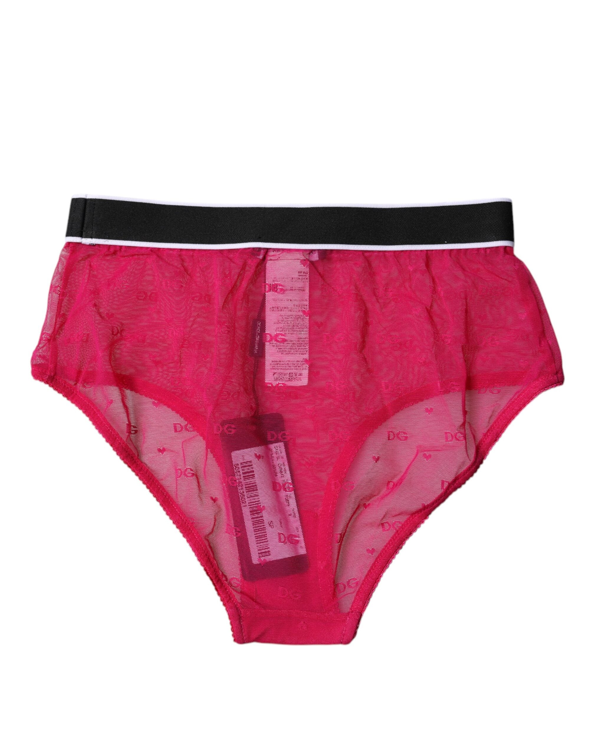Fuchsia Tulle Nylon Mid Waist Panty Underwear - ventzia