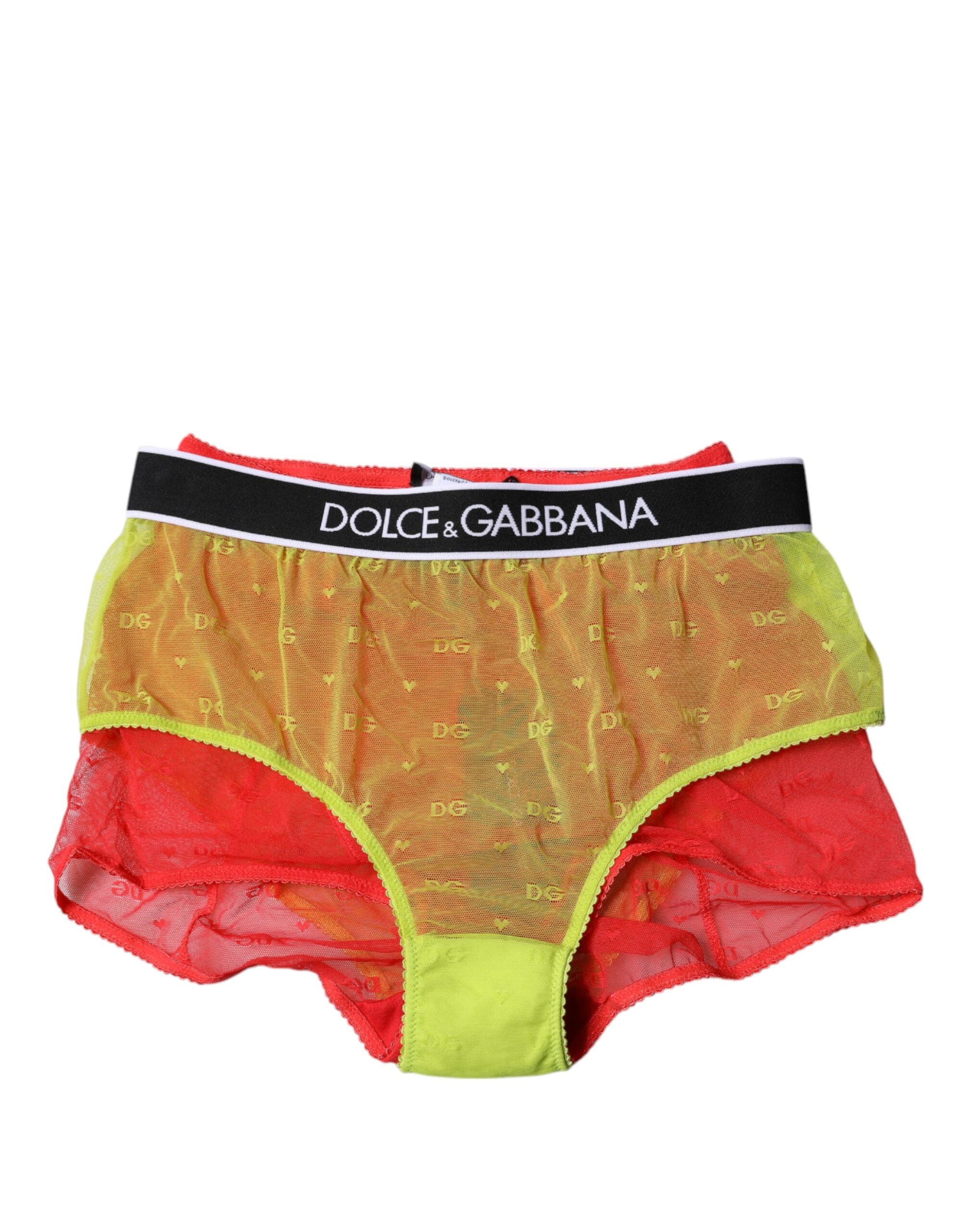 Red Yellow Tulle Mid Waist Panty Underwear - ventzia
