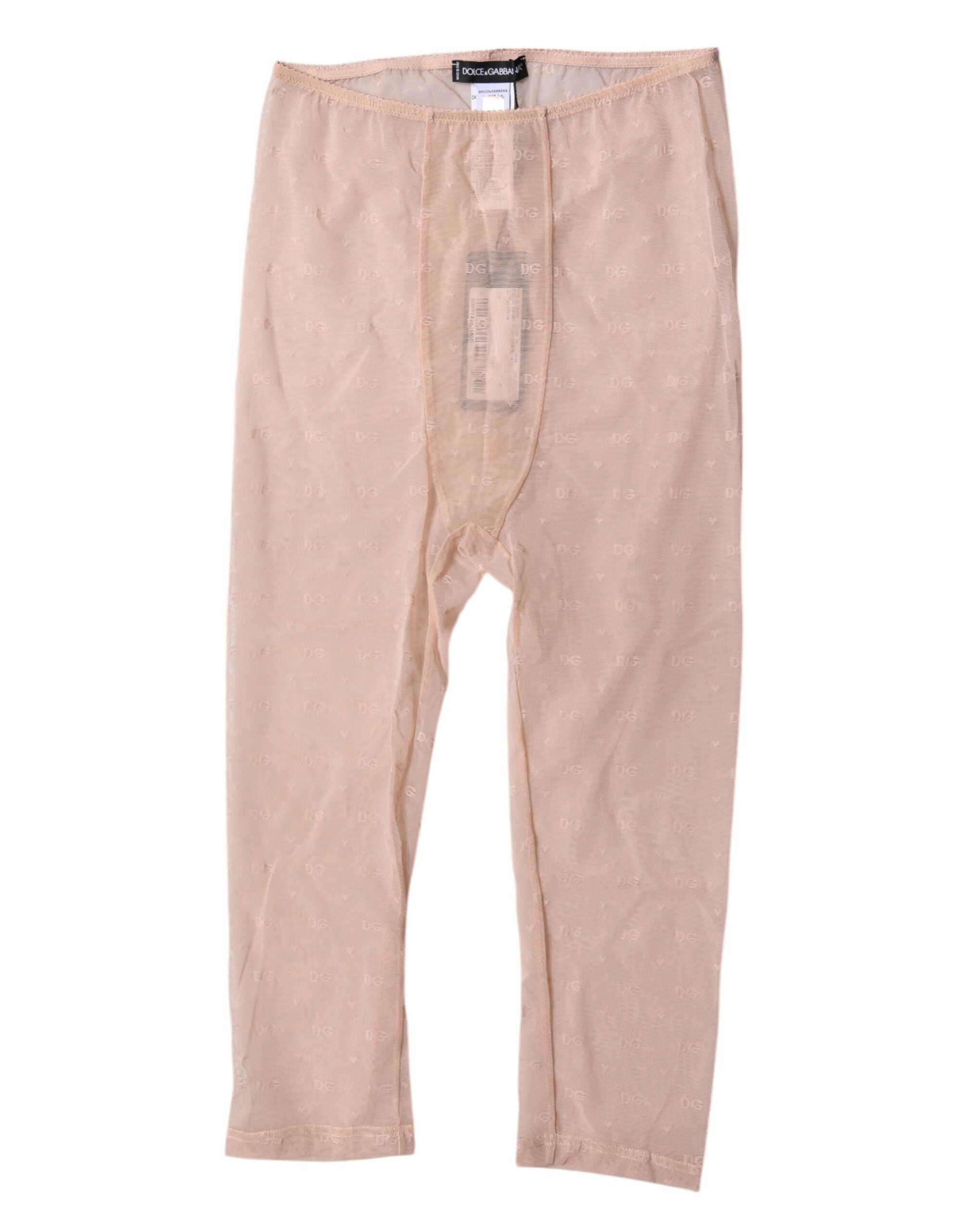 Beige Logo Lace Lingerie Cropped Tights Underwear - ventzia