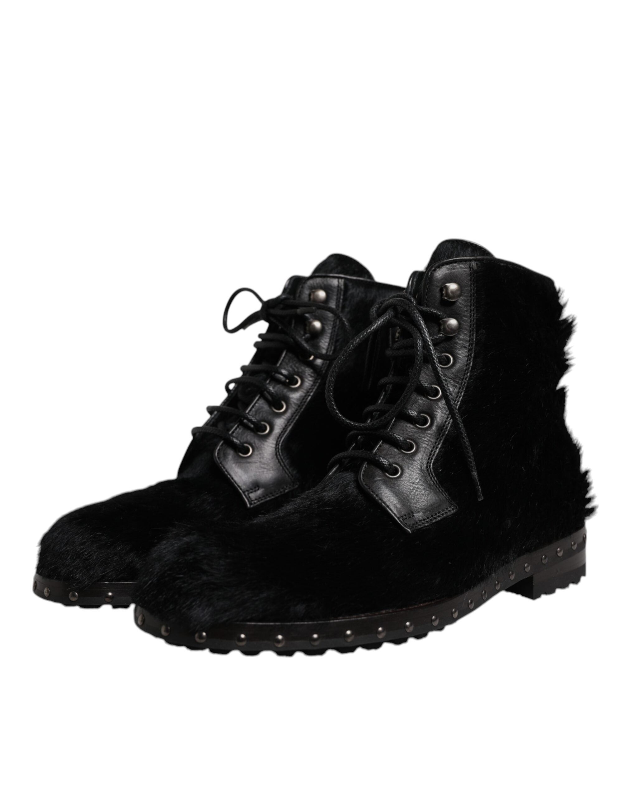 Black Pony Style Leather Mid Calf Boots Shoes - ventzia