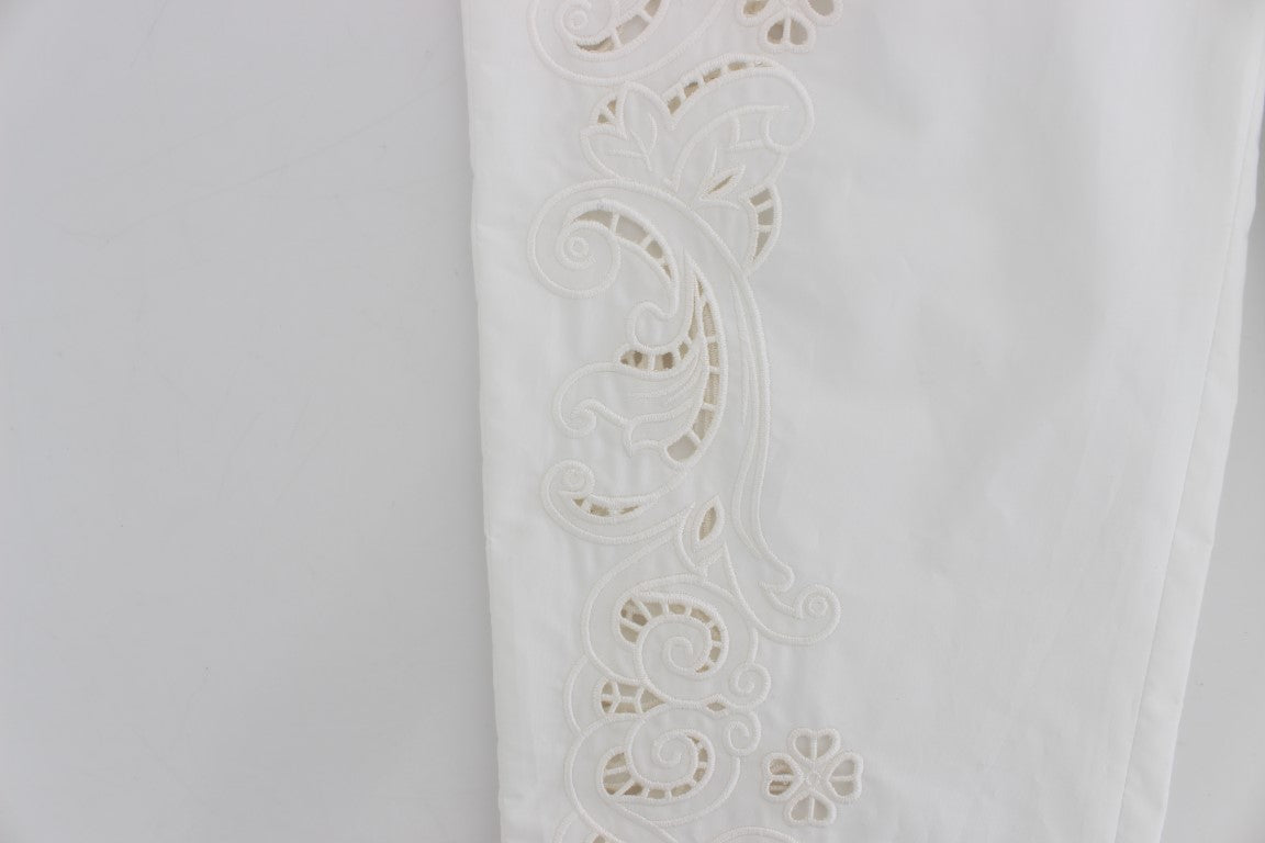 Elegant White Floral Cutout Dress Pants - ventzia