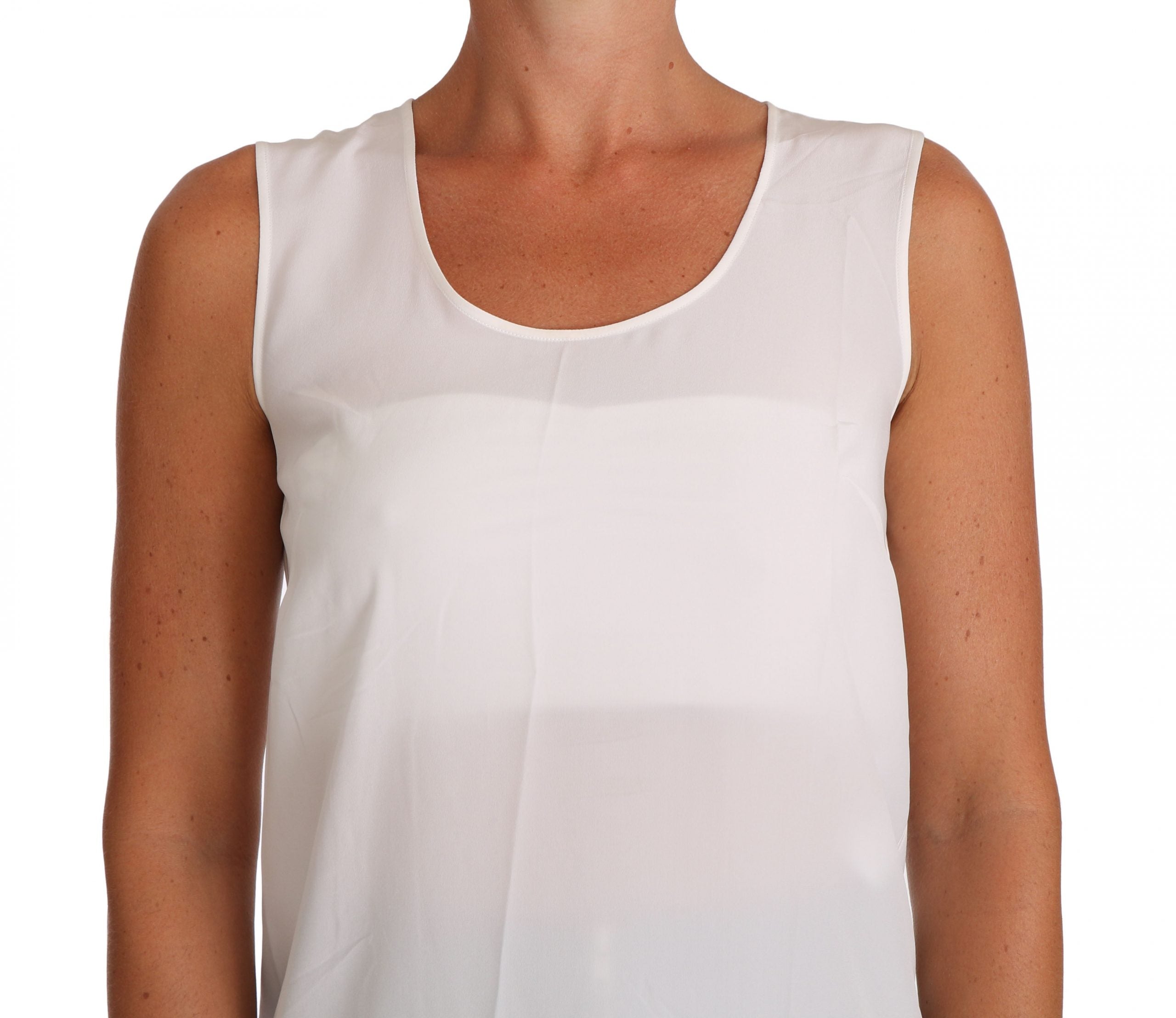 Elegant Sleeveless White Silk Blouse Top - ventzia