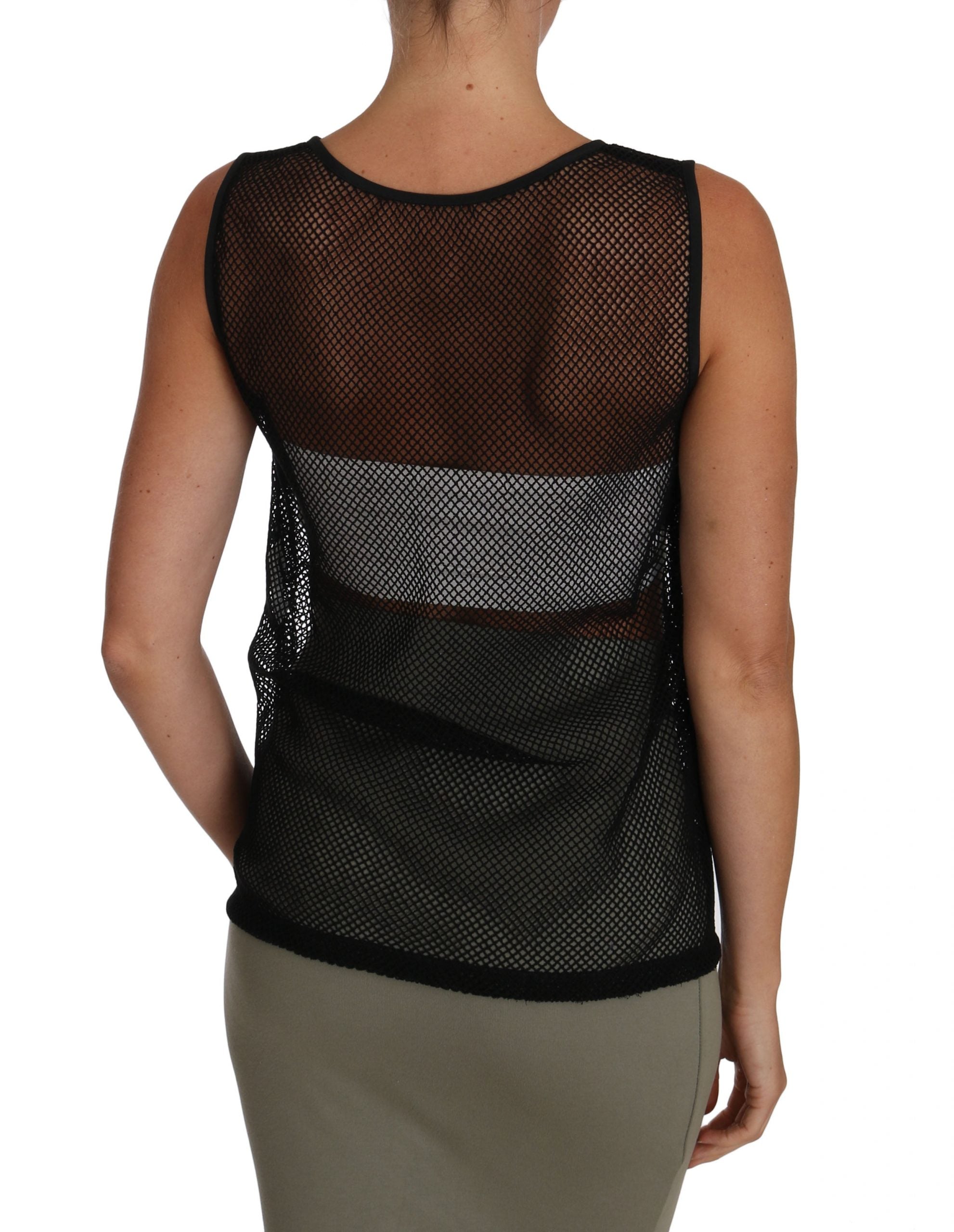 Elegant Black Mesh Sleeveless Blouse Top - ventzia