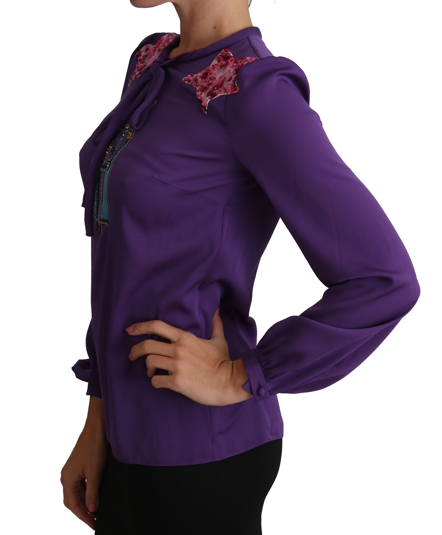 Enchanted Purple Silk Crystal Blouse - ventzia