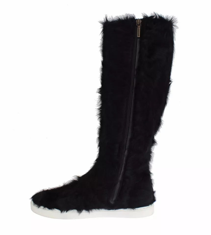 Black Xiangao Lamb Fur Leather Boots Shoes - ventzia