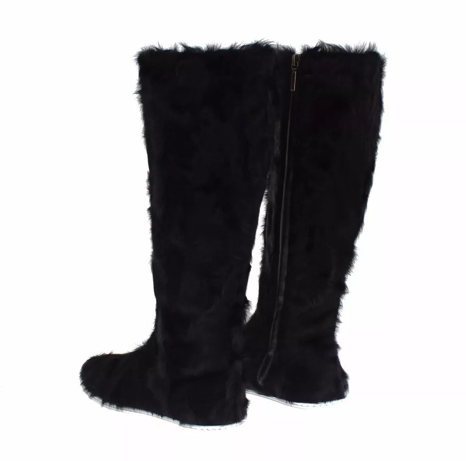 Black Xiangao Lamb Fur Leather Boots Shoes - ventzia
