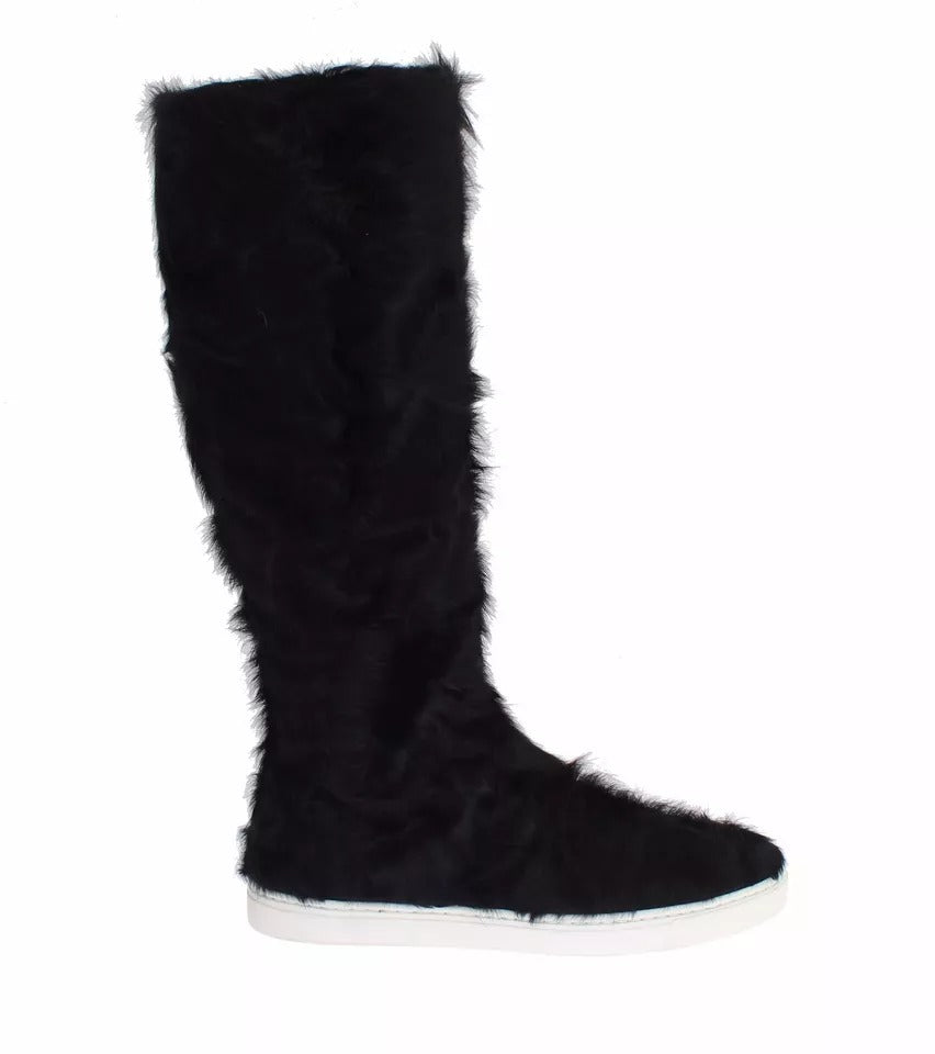Black Xiangao Lamb Fur Leather Boots Shoes - ventzia