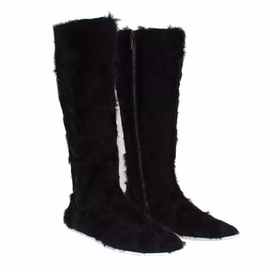 Black Xiangao Lamb Fur Leather Boots Shoes - ventzia