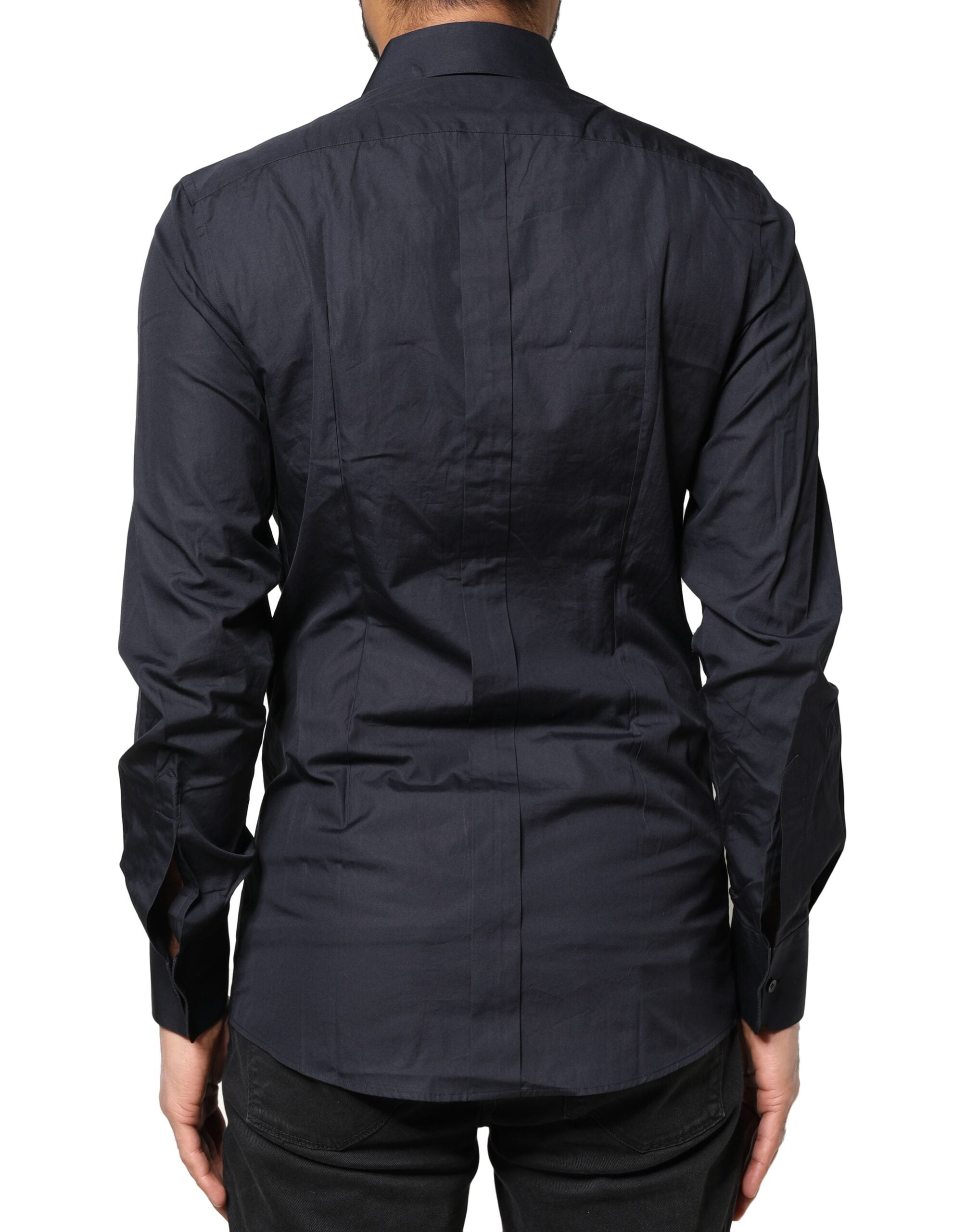 Dark Blue GOLD Cotton Long Sleeves Dress Shirt - ventzia