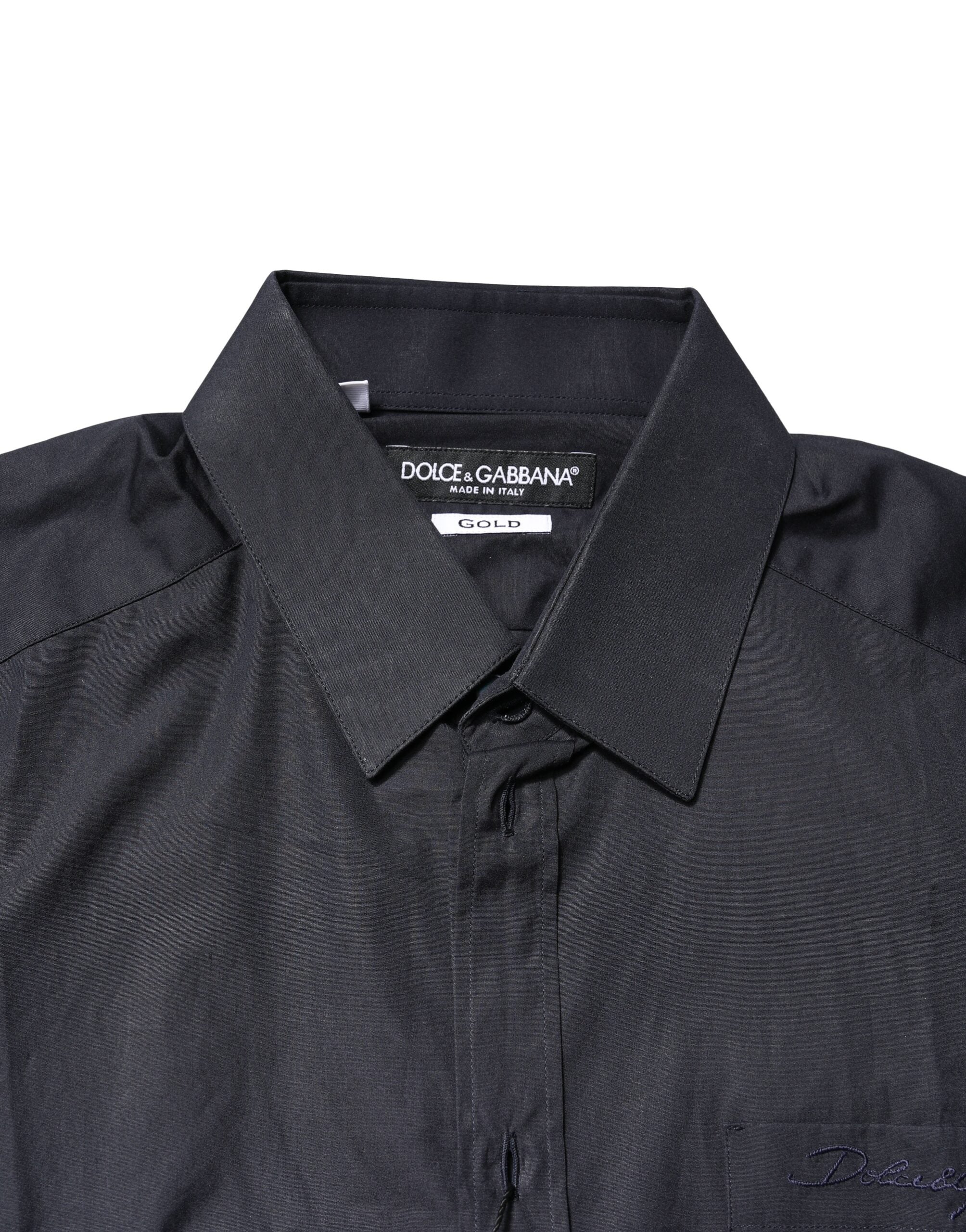 Dark Blue GOLD Cotton Long Sleeves Dress Shirt - ventzia