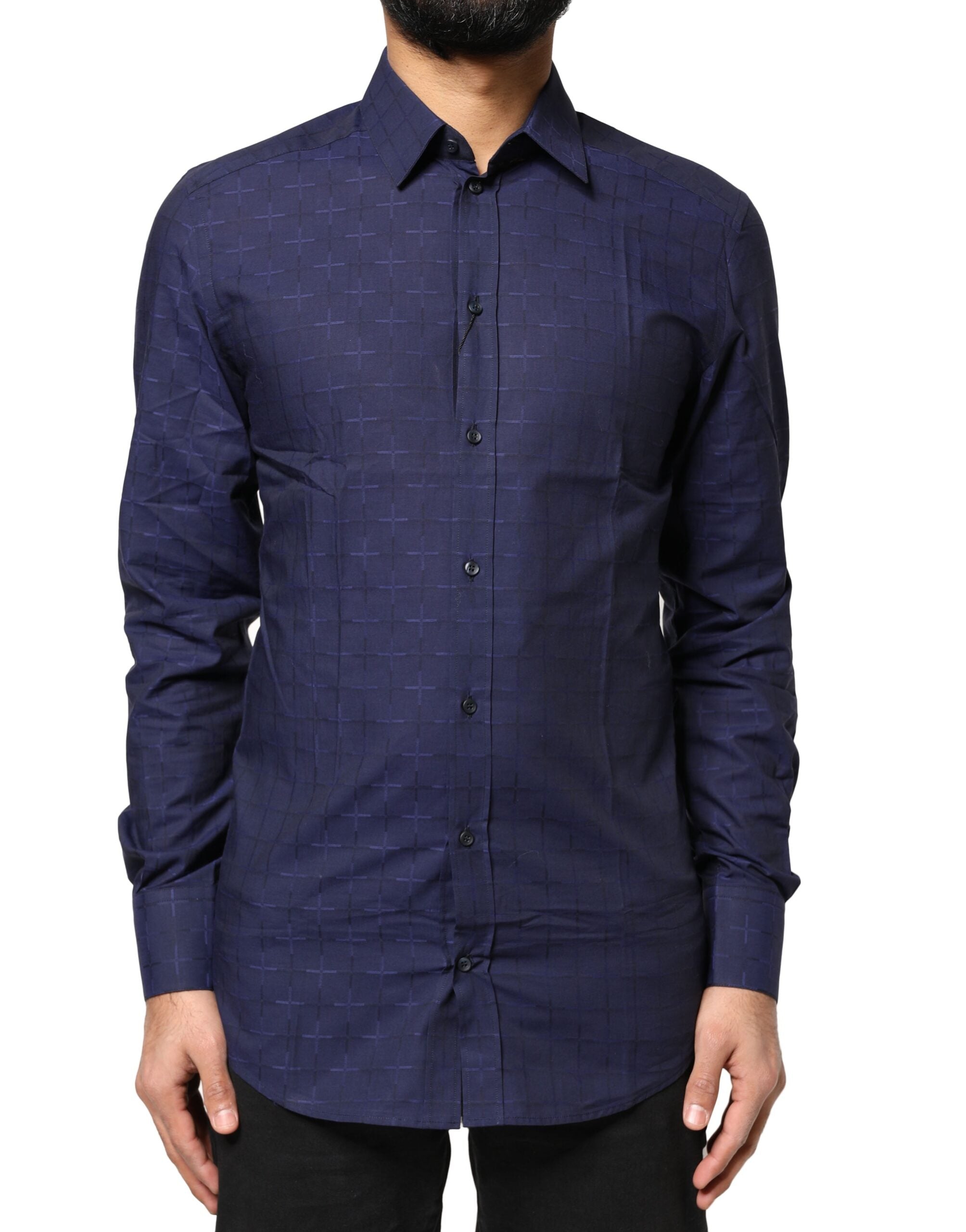 Blue Check Tartan GOLD Formal Dress Shirt - ventzia