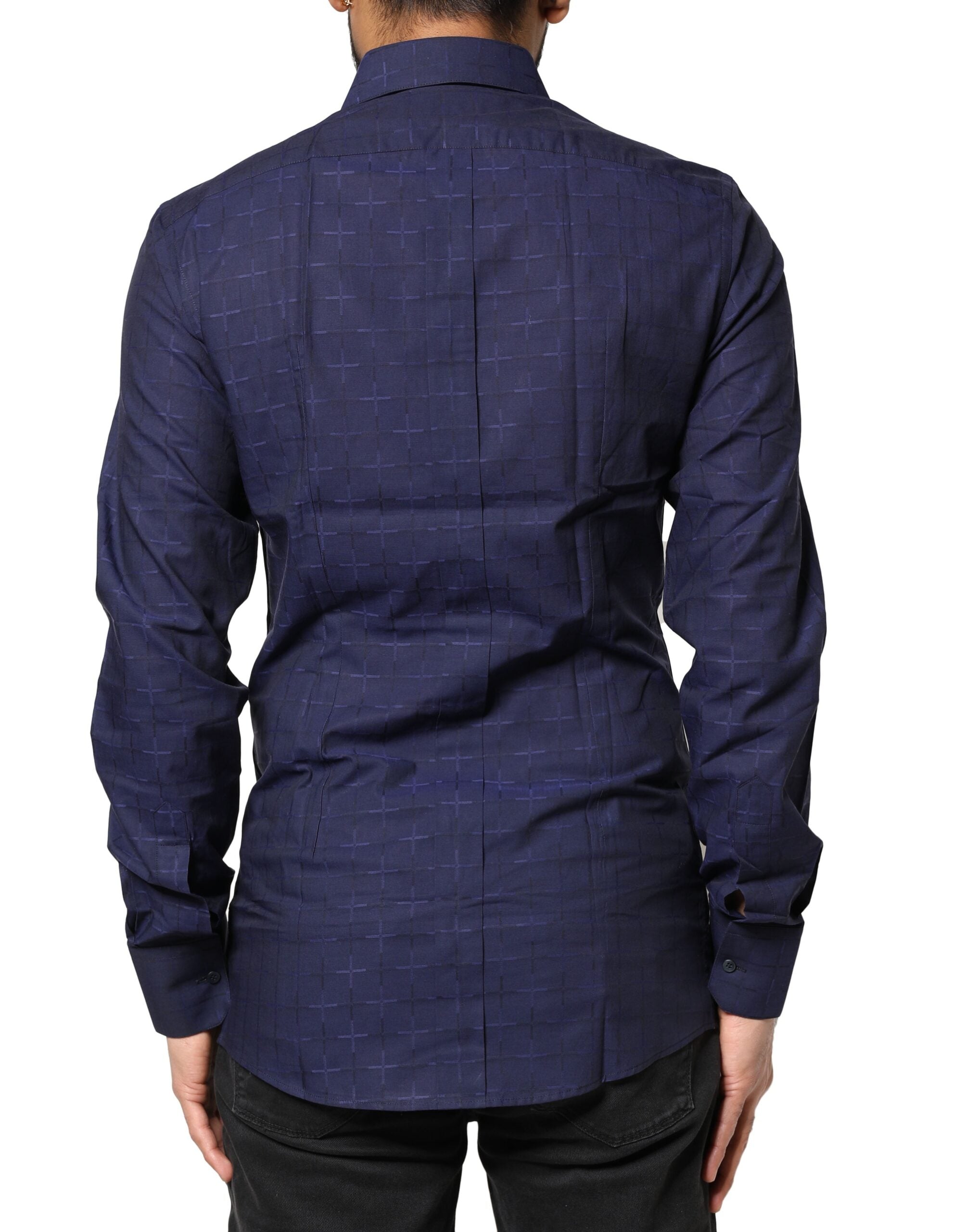 Blue Check Tartan GOLD Formal Dress Shirt - ventzia