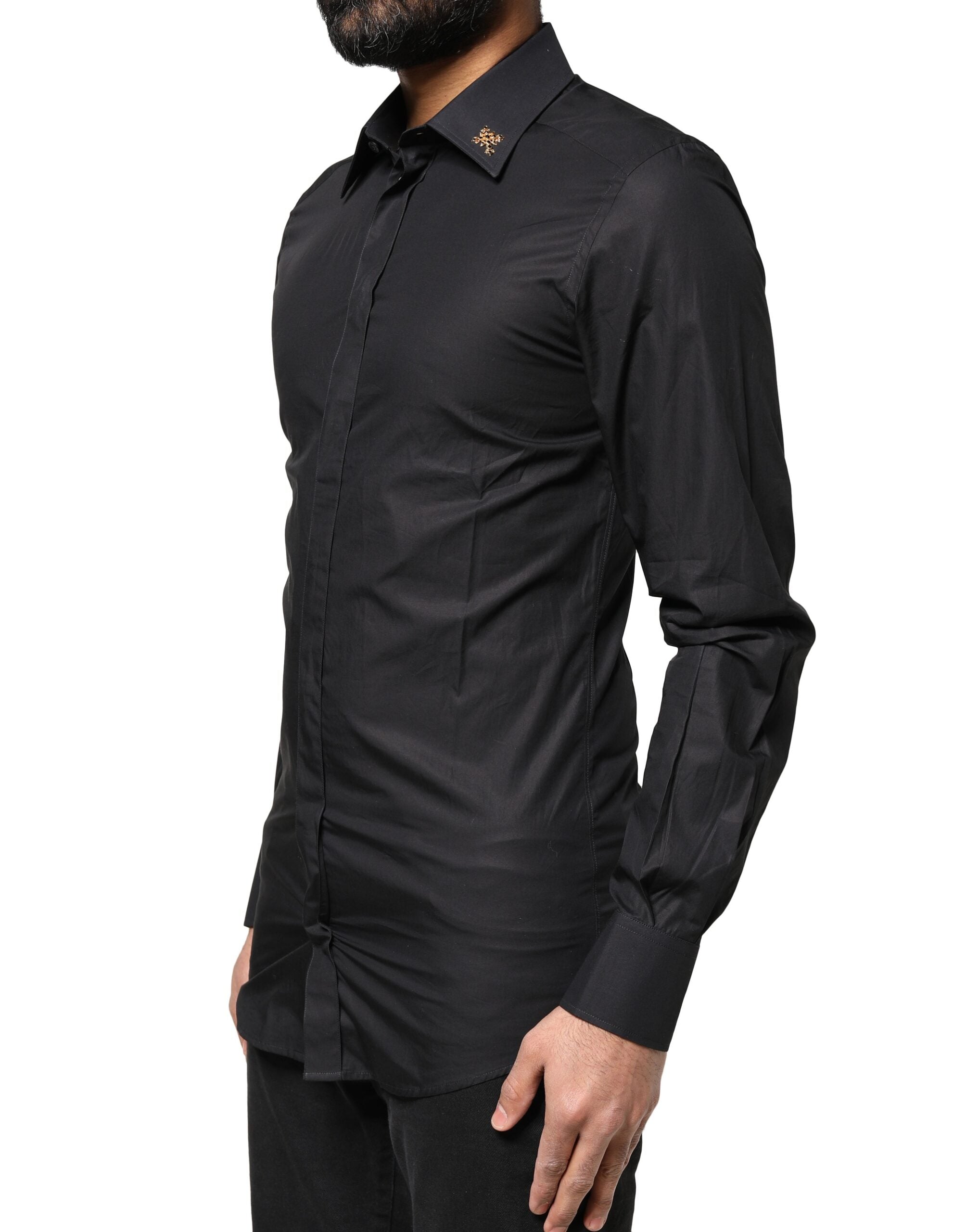 Black GOLD Cross Embellished Men Dress Shirt - ventzia