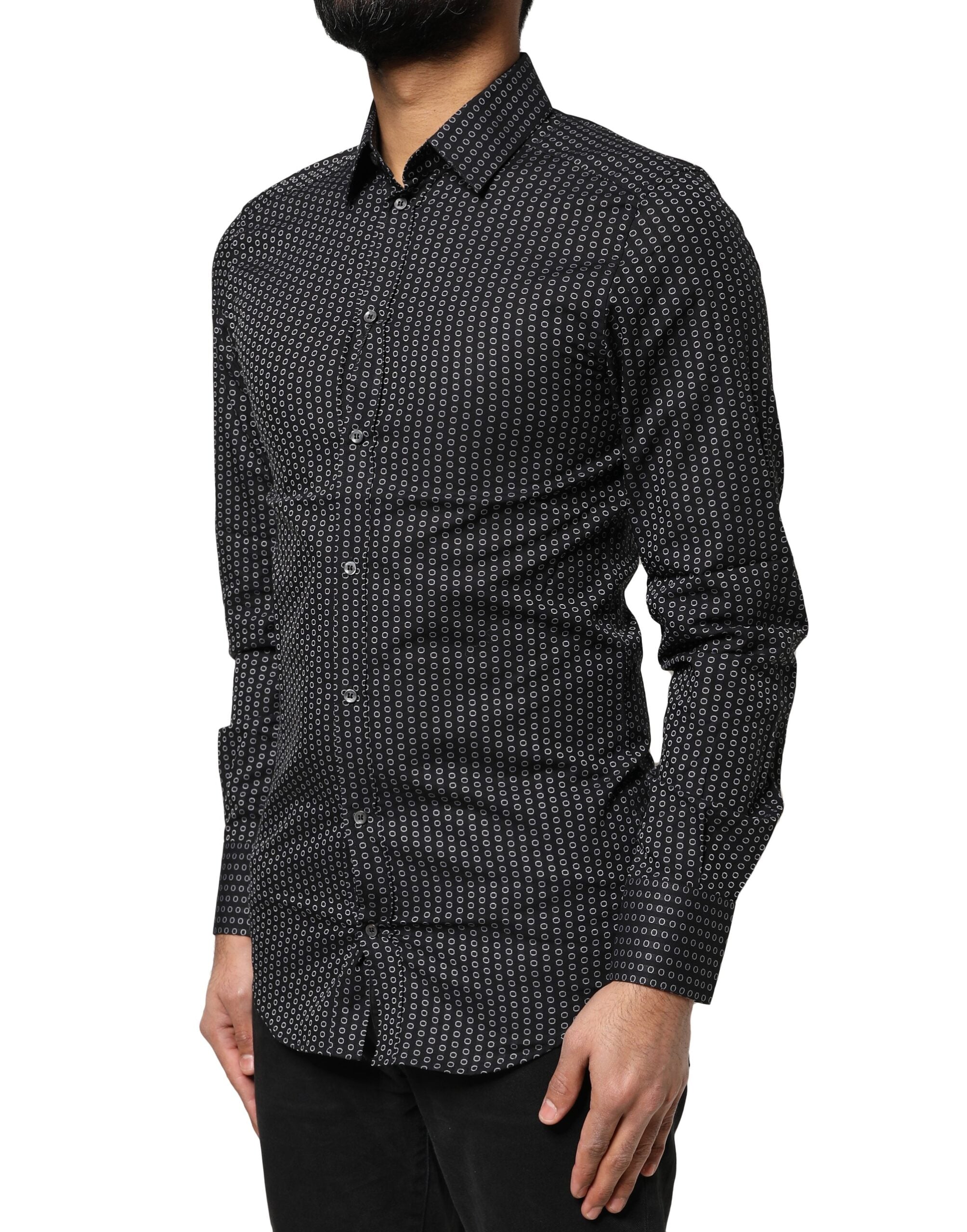 Black GOLD Patterned Cotton Men Dress Shirt - ventzia