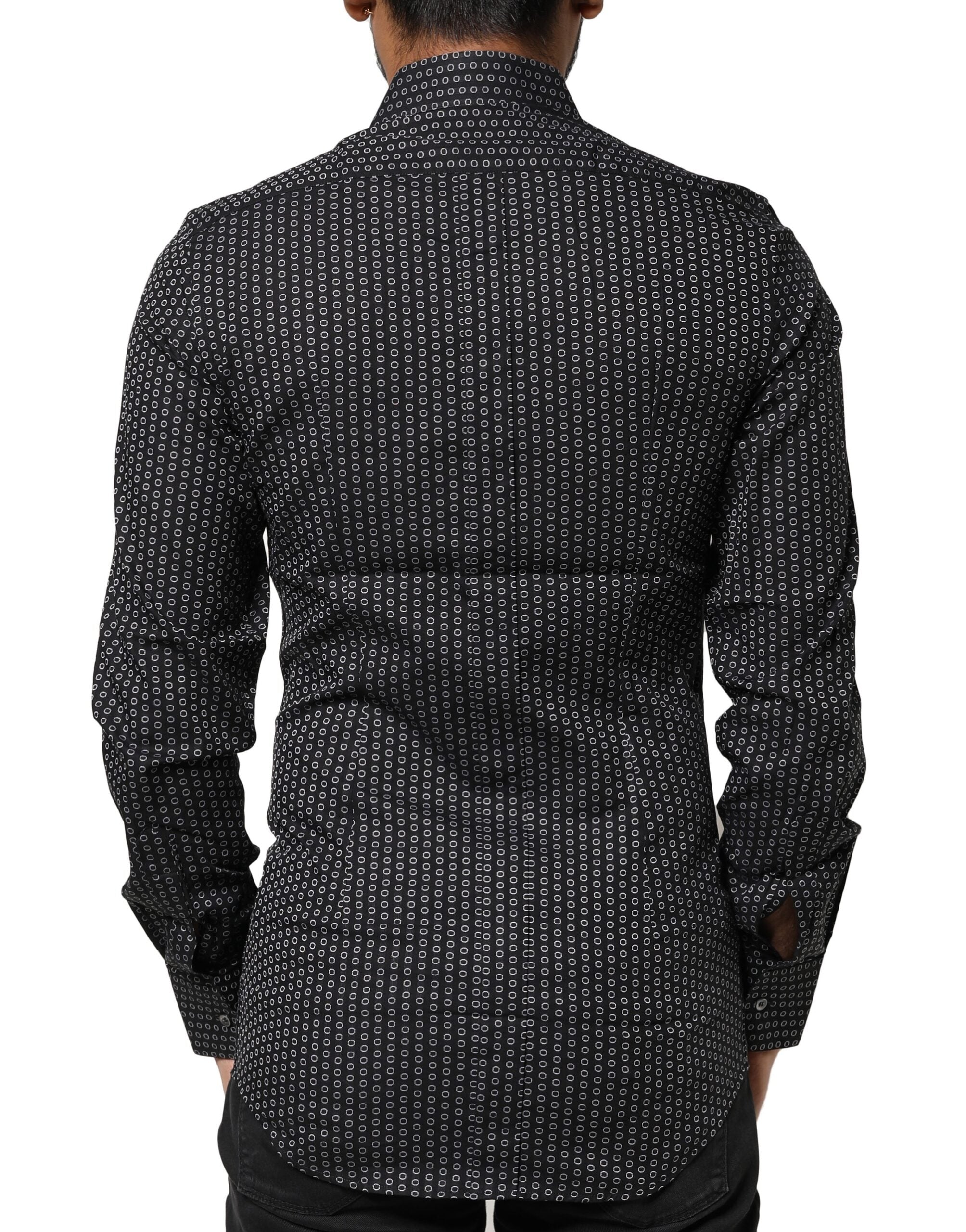 Black GOLD Patterned Cotton Men Dress Shirt - ventzia