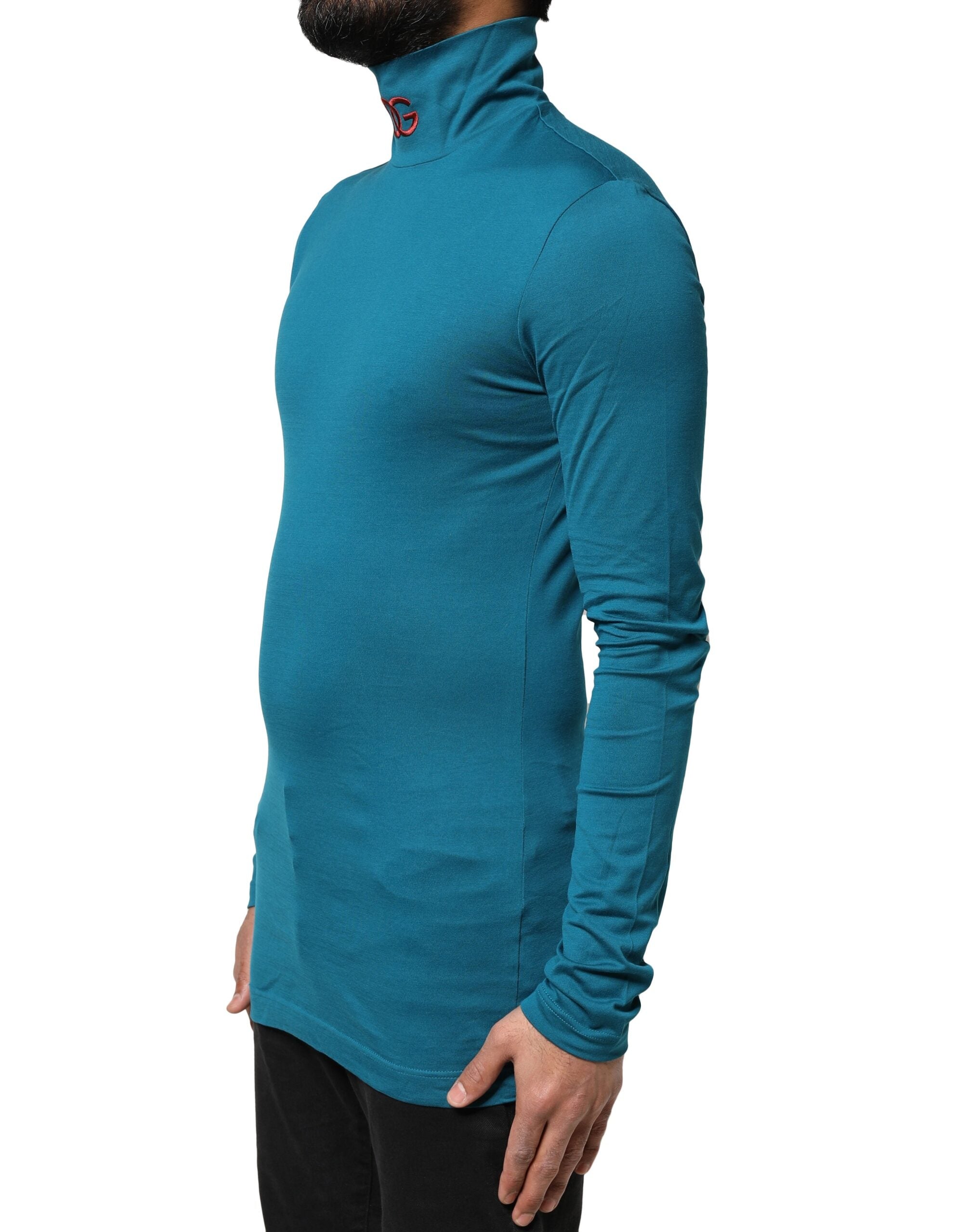 Blue Cotton Turtleneck Long Sleeves Sweater - ventzia