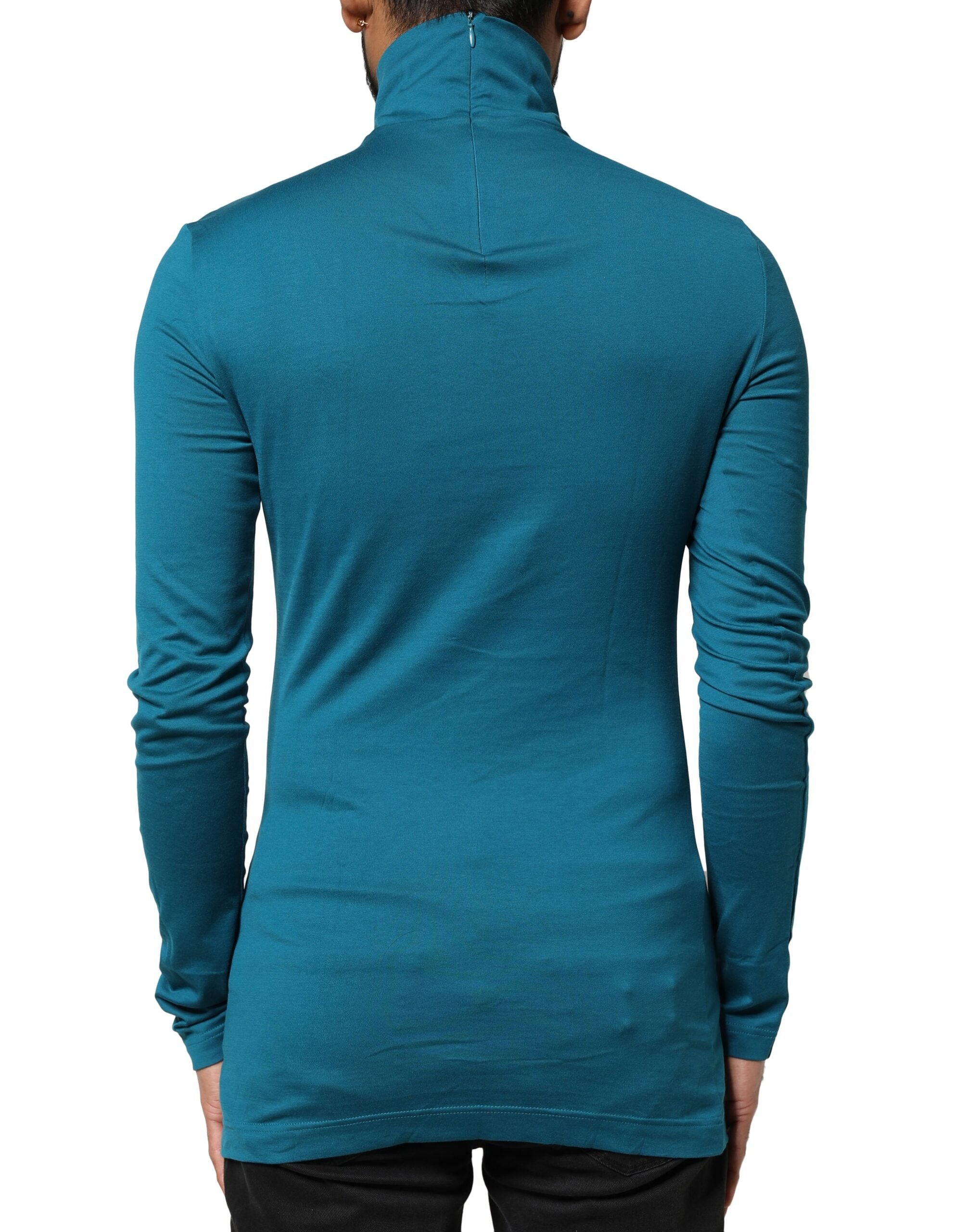Blue Cotton Turtleneck Long Sleeves Sweater - ventzia