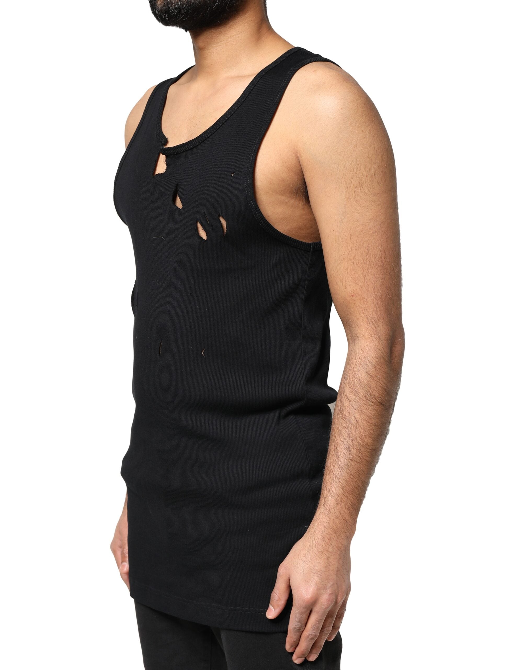 Black Cotton Rip Style Sleeveless Men Tank T-shirt - ventzia